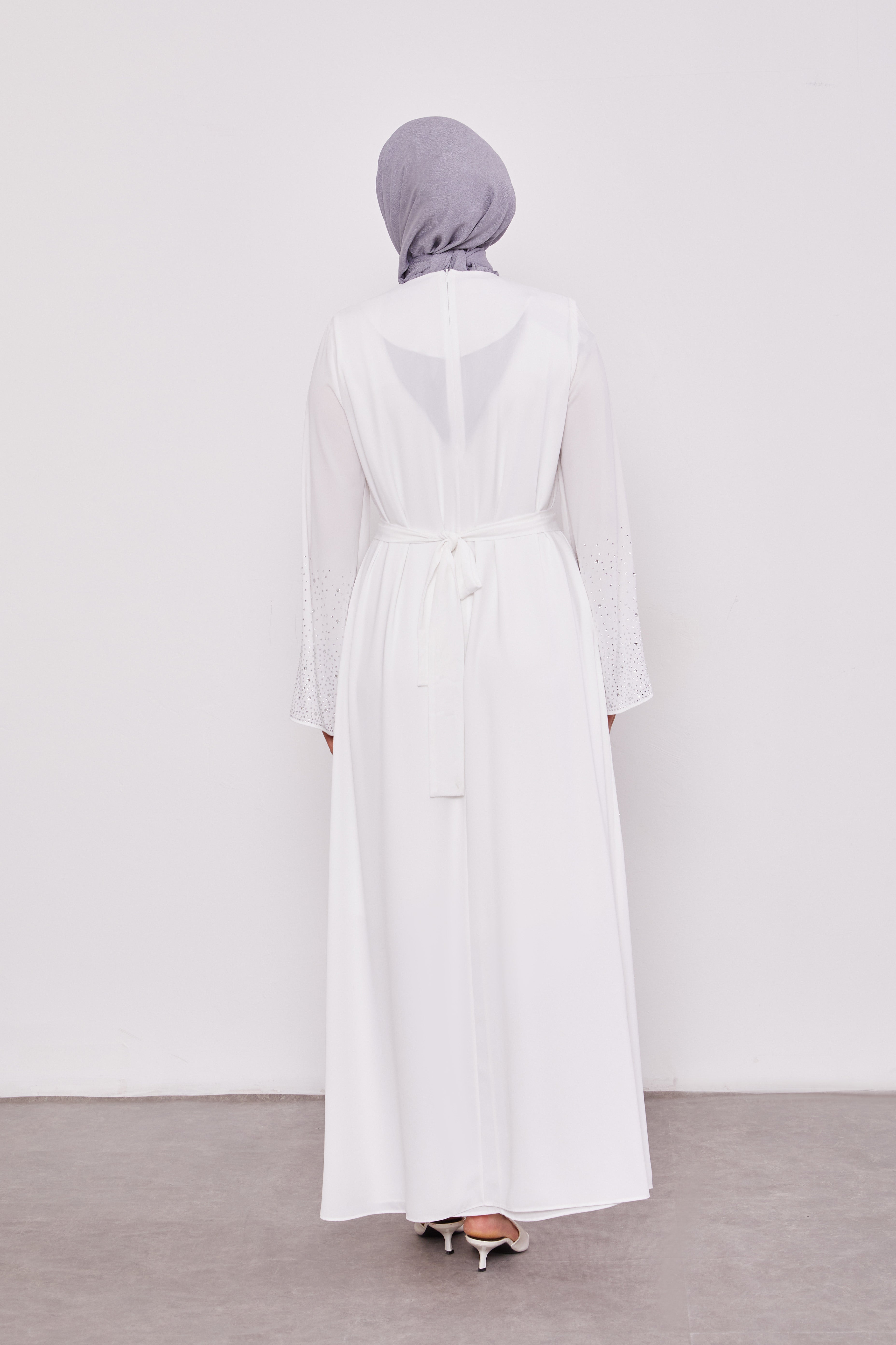 Diamond Beaded 2 Piece Party Abaya White