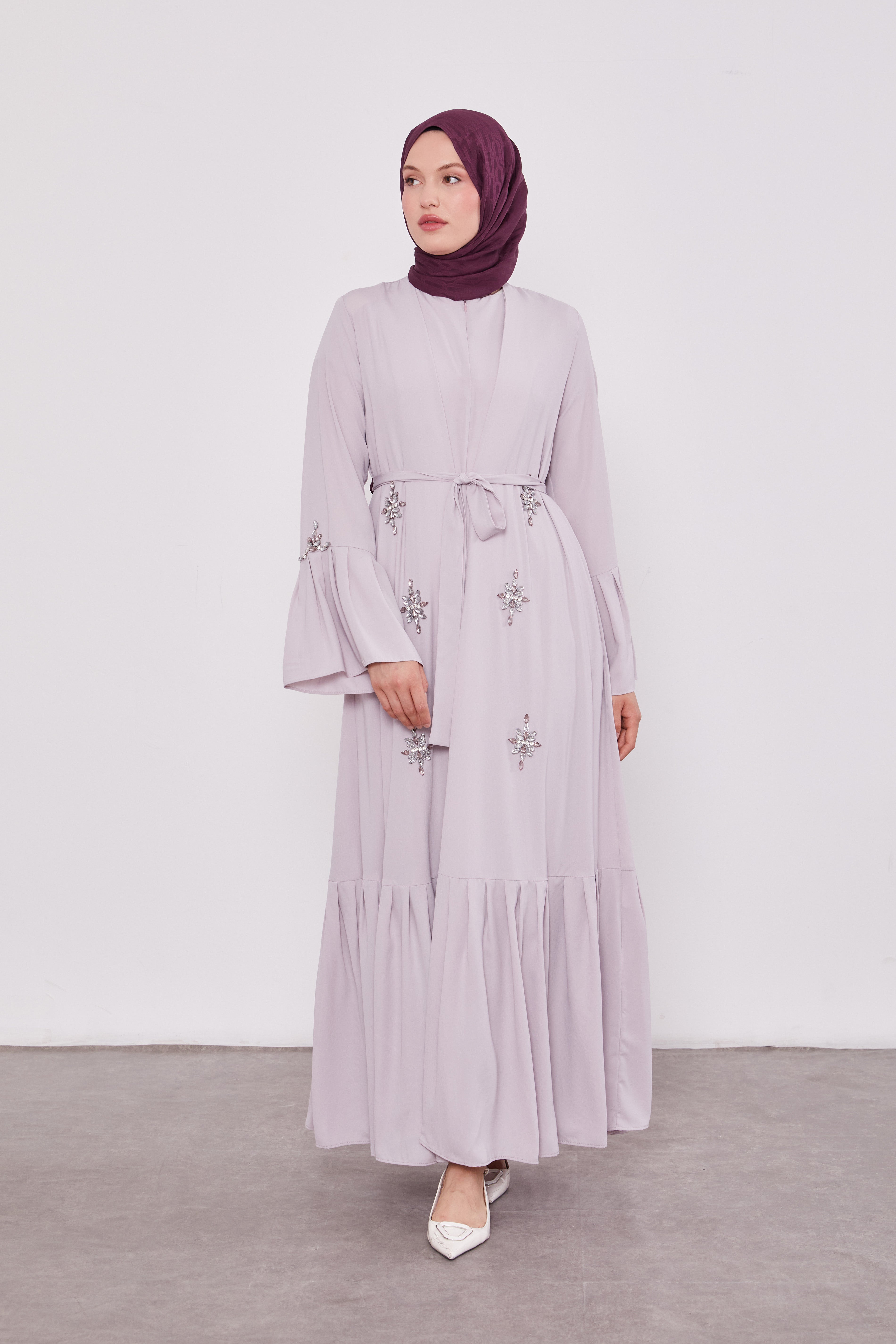 Two Piece Frilled Corsage Diamond Kimono Set Lilac 520709