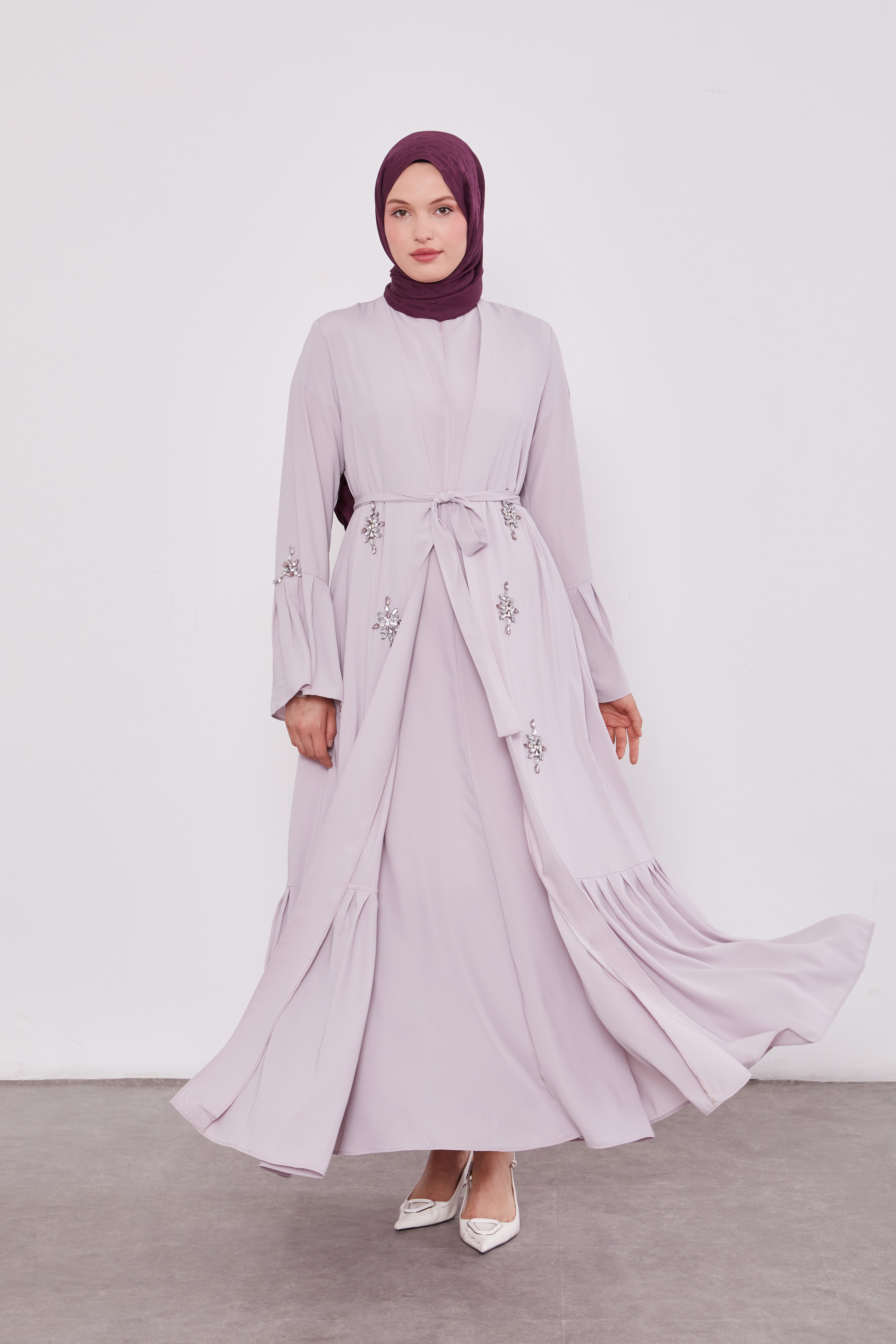 Two Piece Frilled Corsage Diamond Kimono Set Lilac 520709