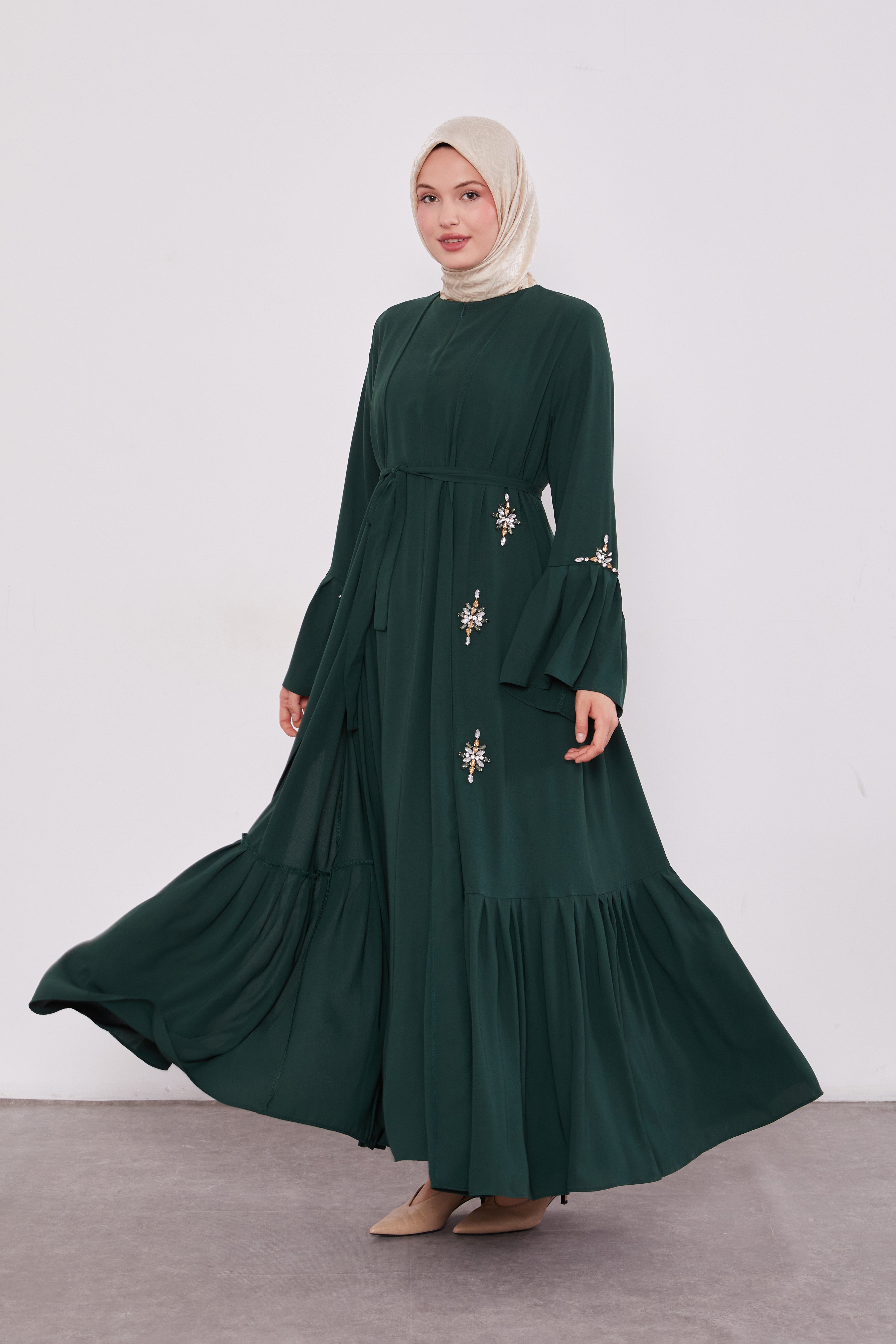 Two Piece Frilled Corsage Diamond Kimono Set Green 520709