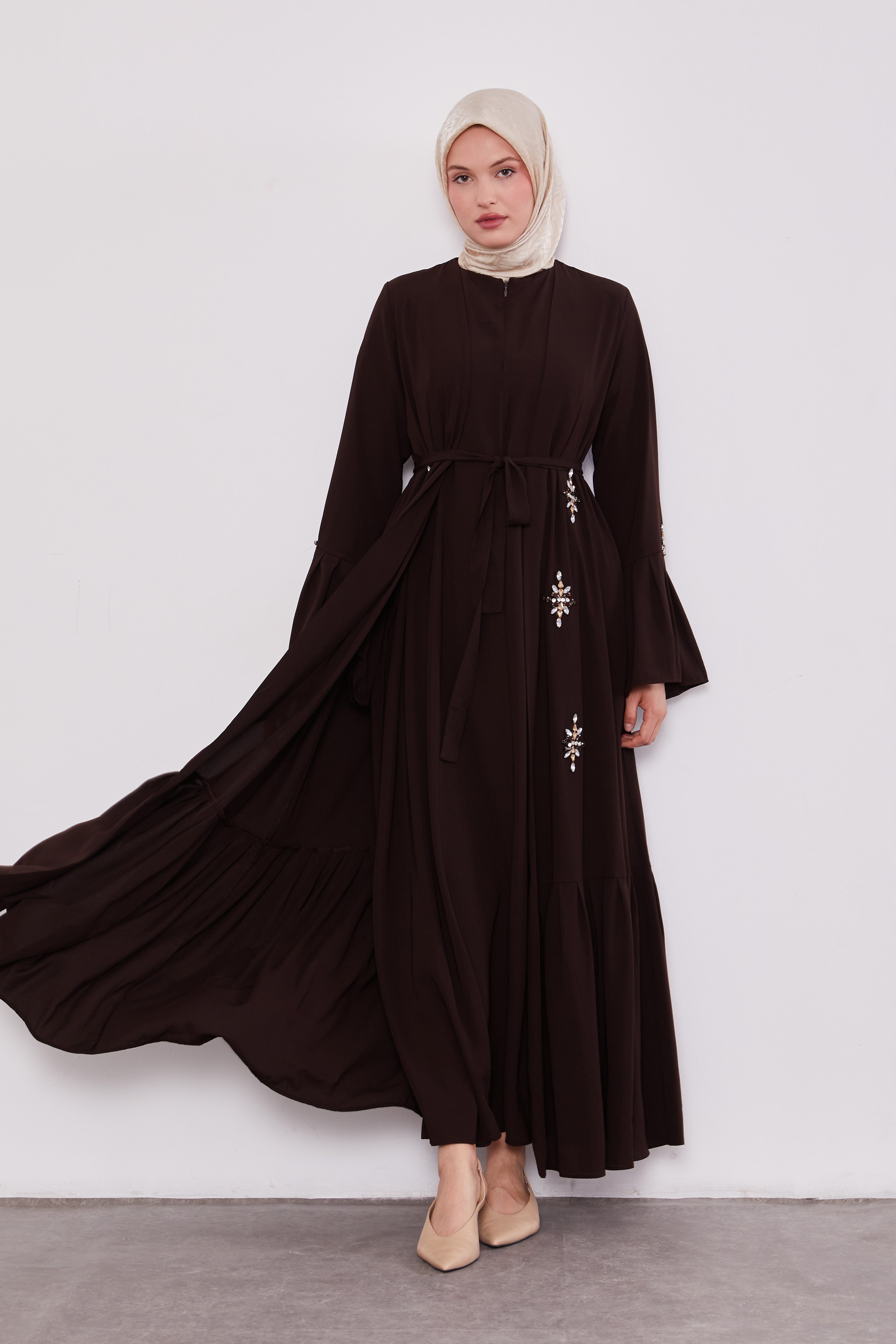 Two Piece Frilled Corsage Diamond Kimono Set Bitter Coffee 520709