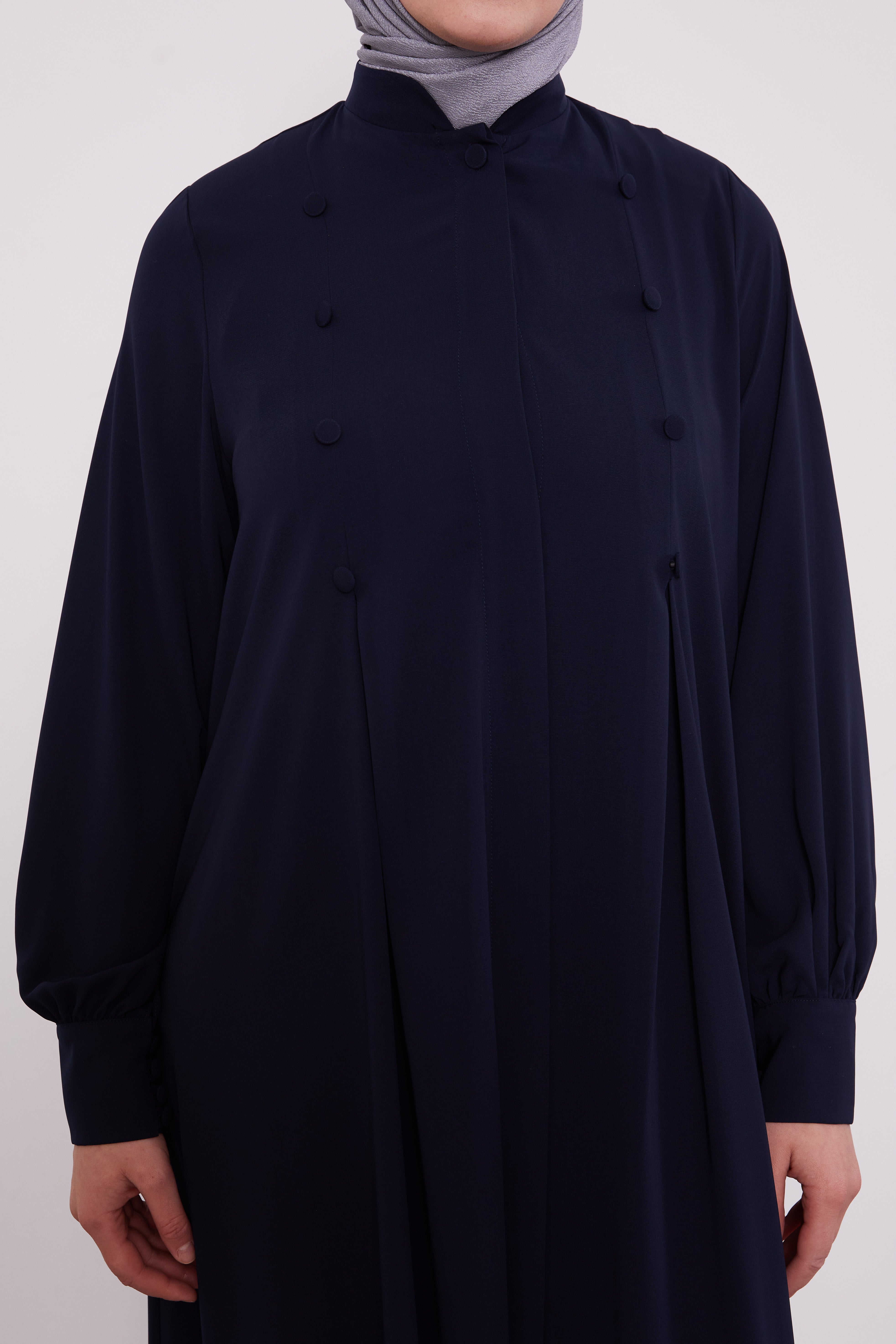 Epitome Pleated Buttoned Abaya Navy 520187