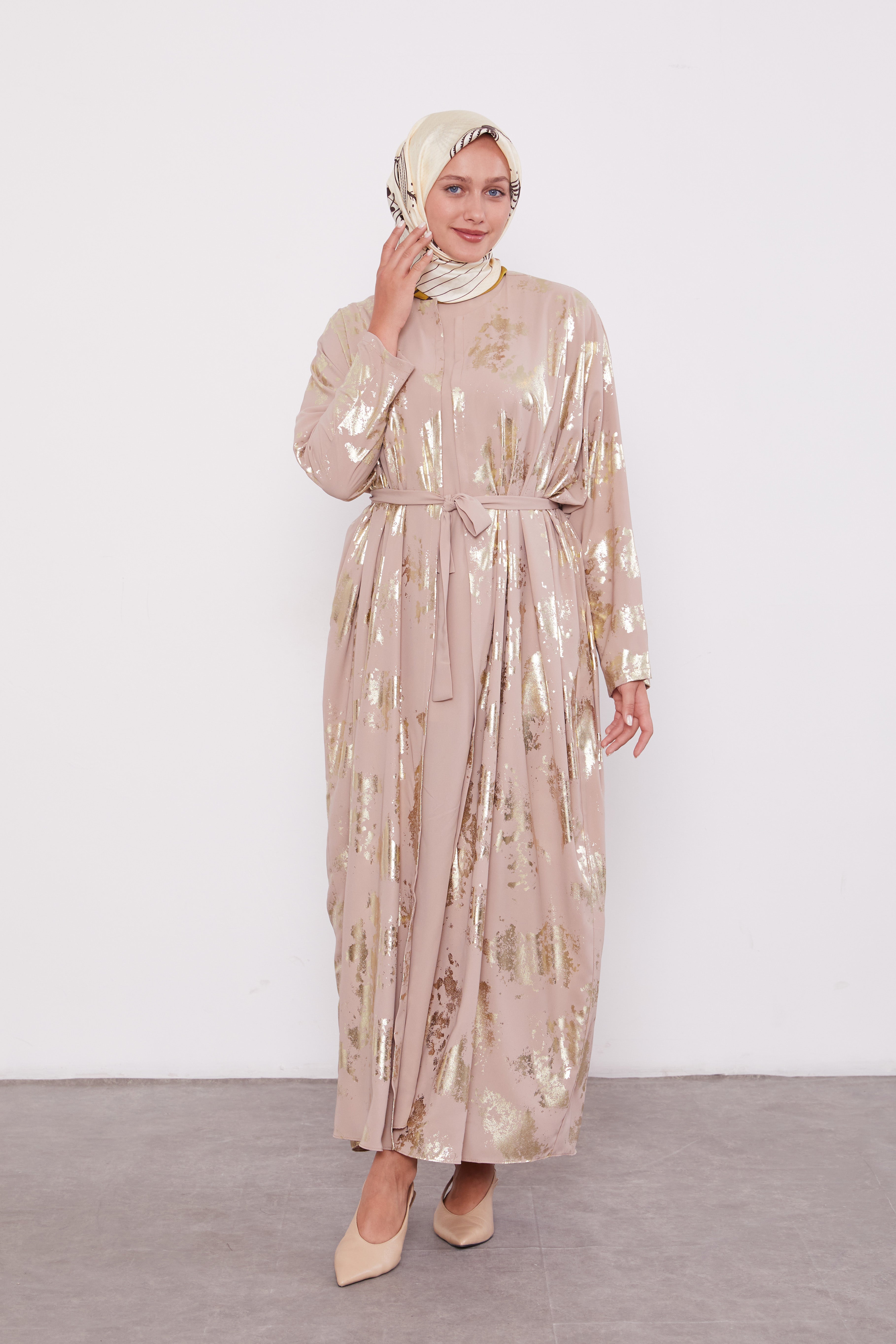 Shimmer Batwing Kimono Set Dark Beige 520358