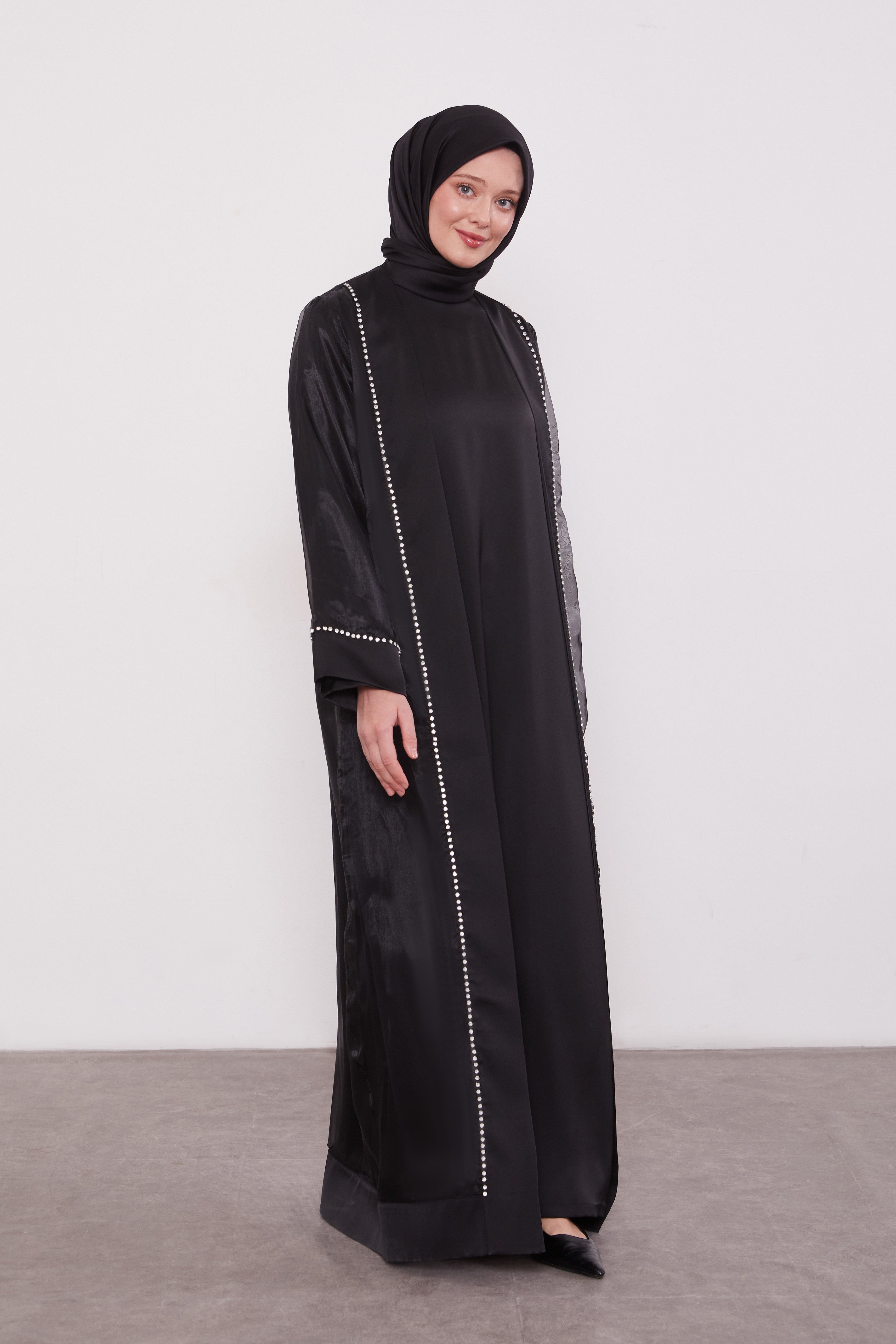 Luxury Satin 2 Piece Kimono Set Black