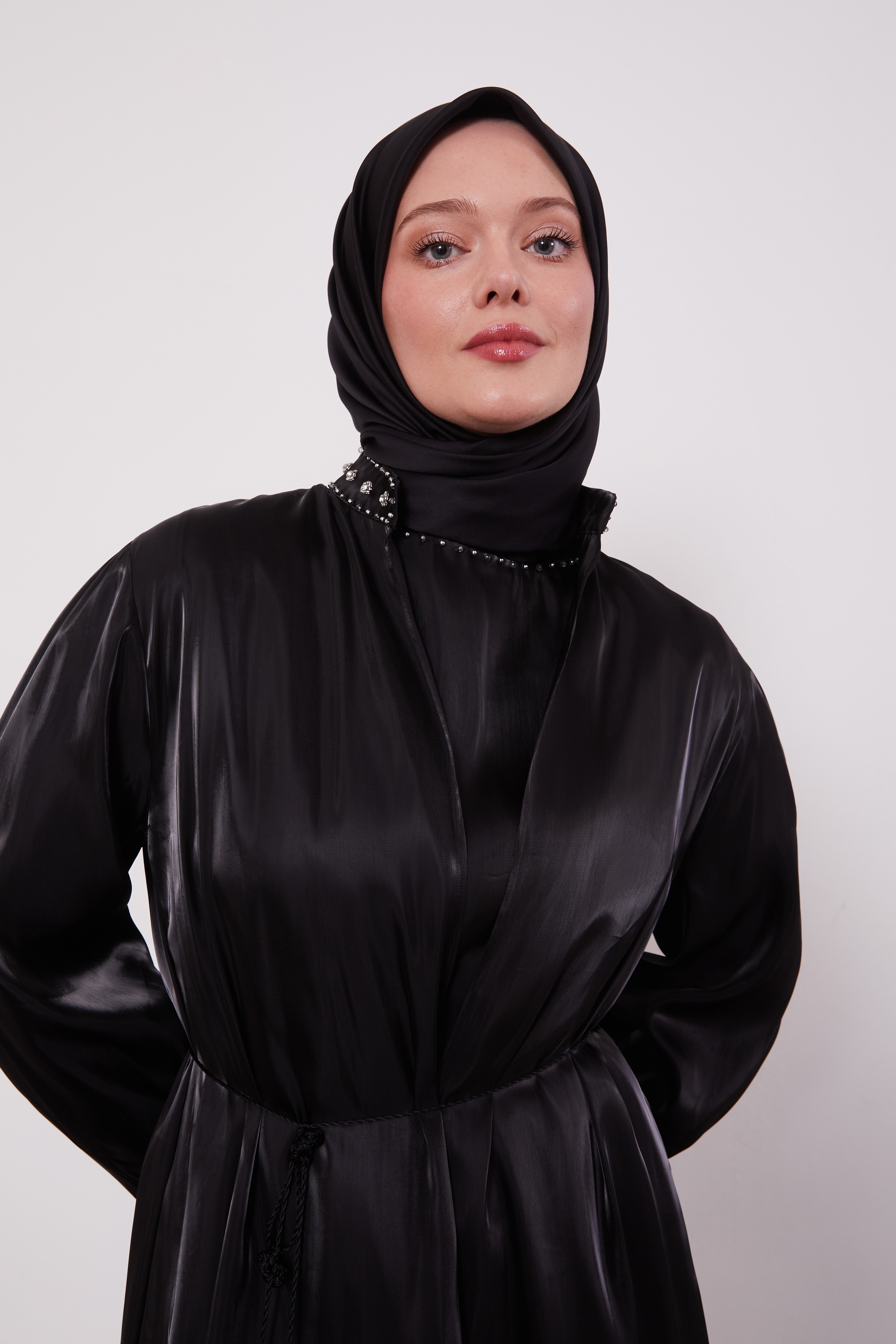 Organza 2 Piece Detailed Kimono Set Black