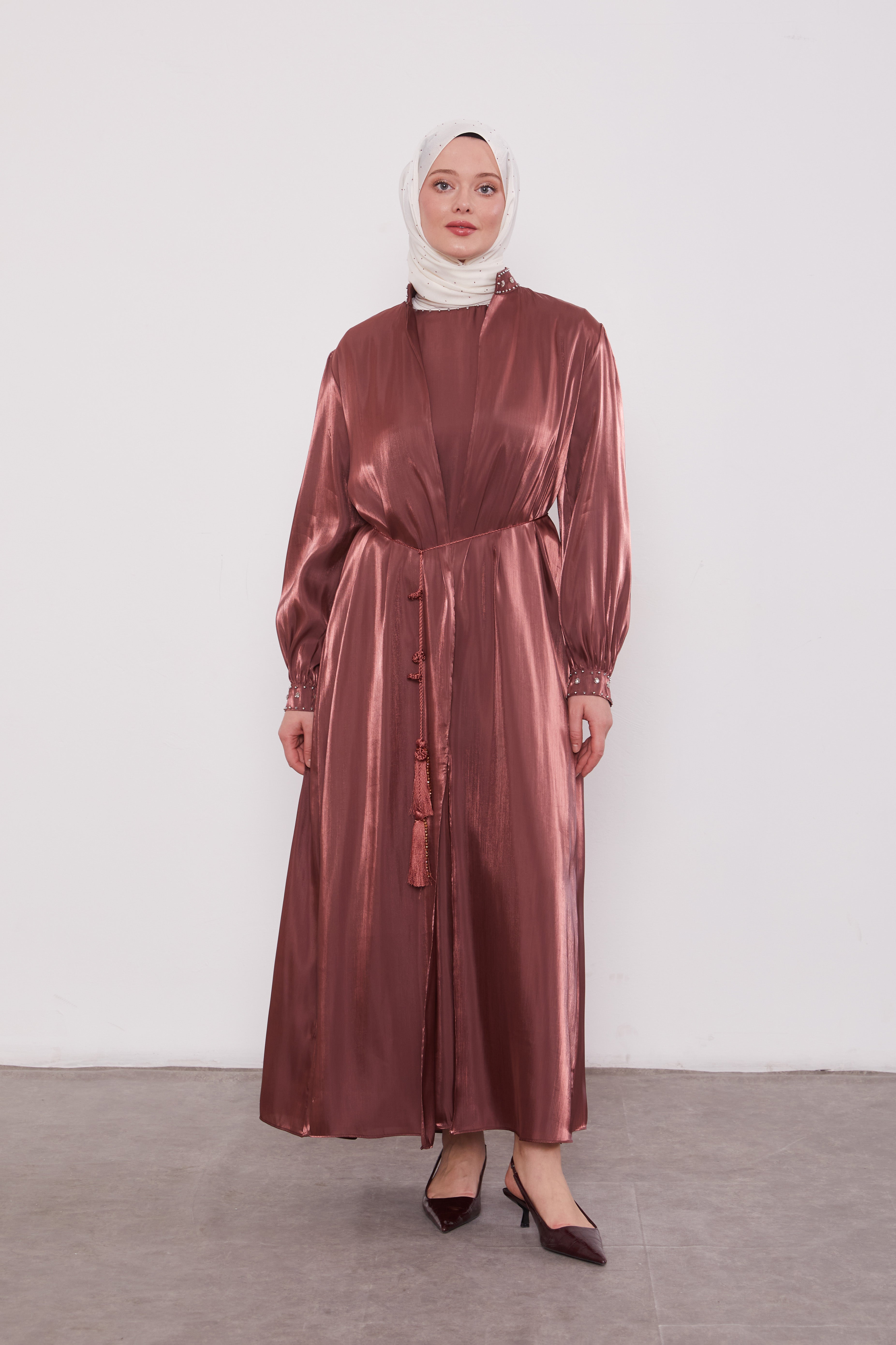 Organza 2 Piece Detailed Kimono Set Rose