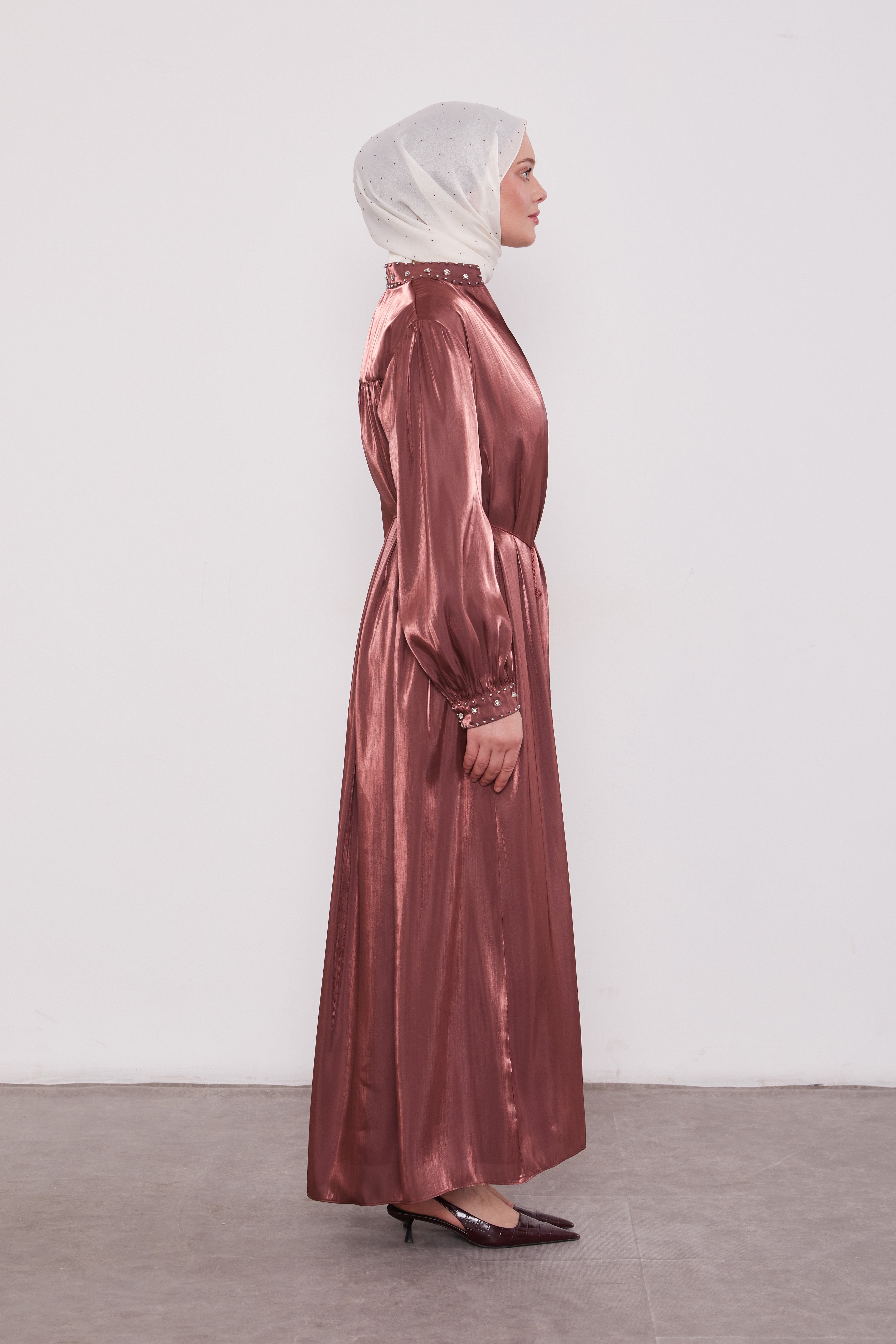 Organza 2 Piece Detailed Kimono Set Rose