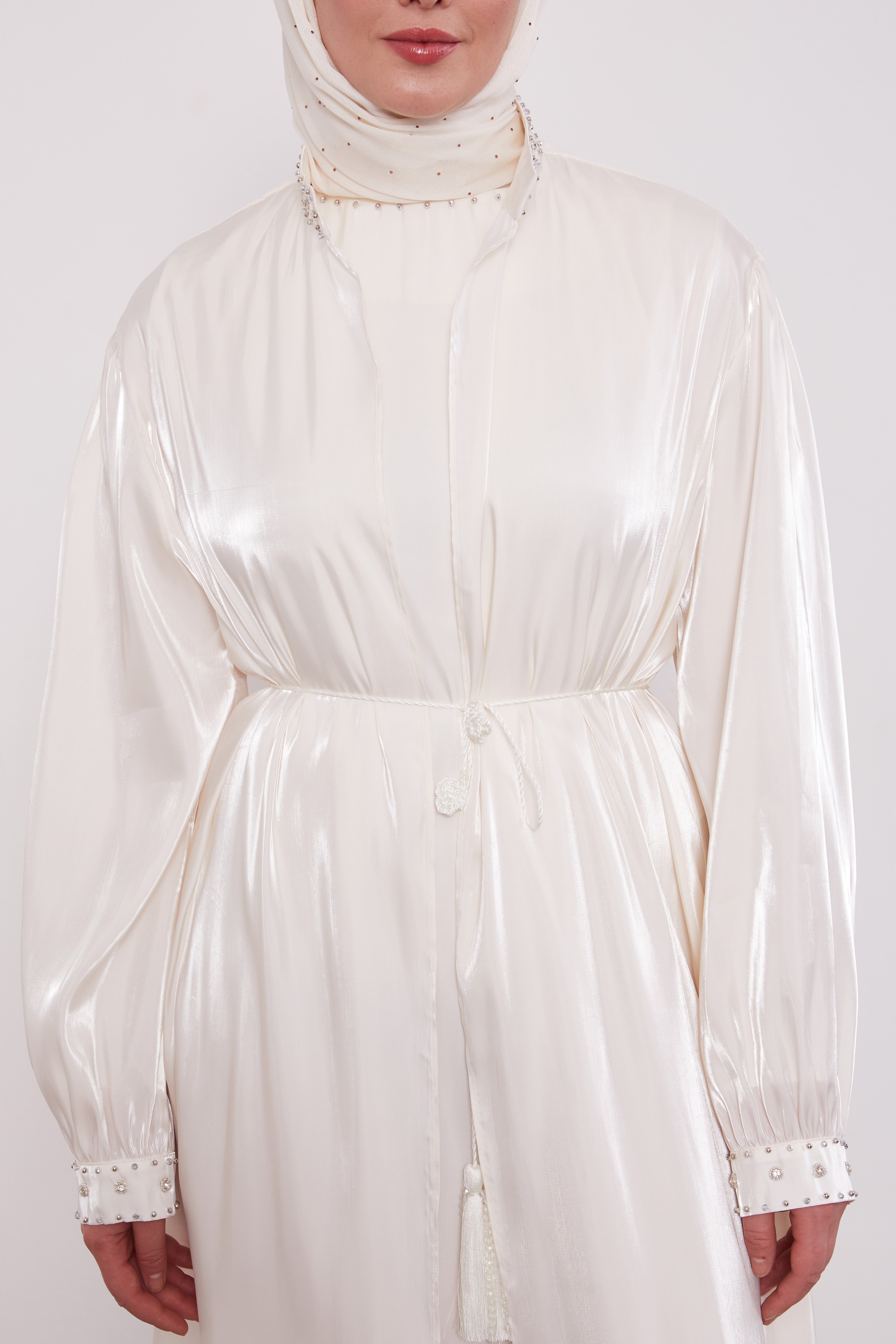 Organza 2 Piece Detailed Kimono Set Ivory