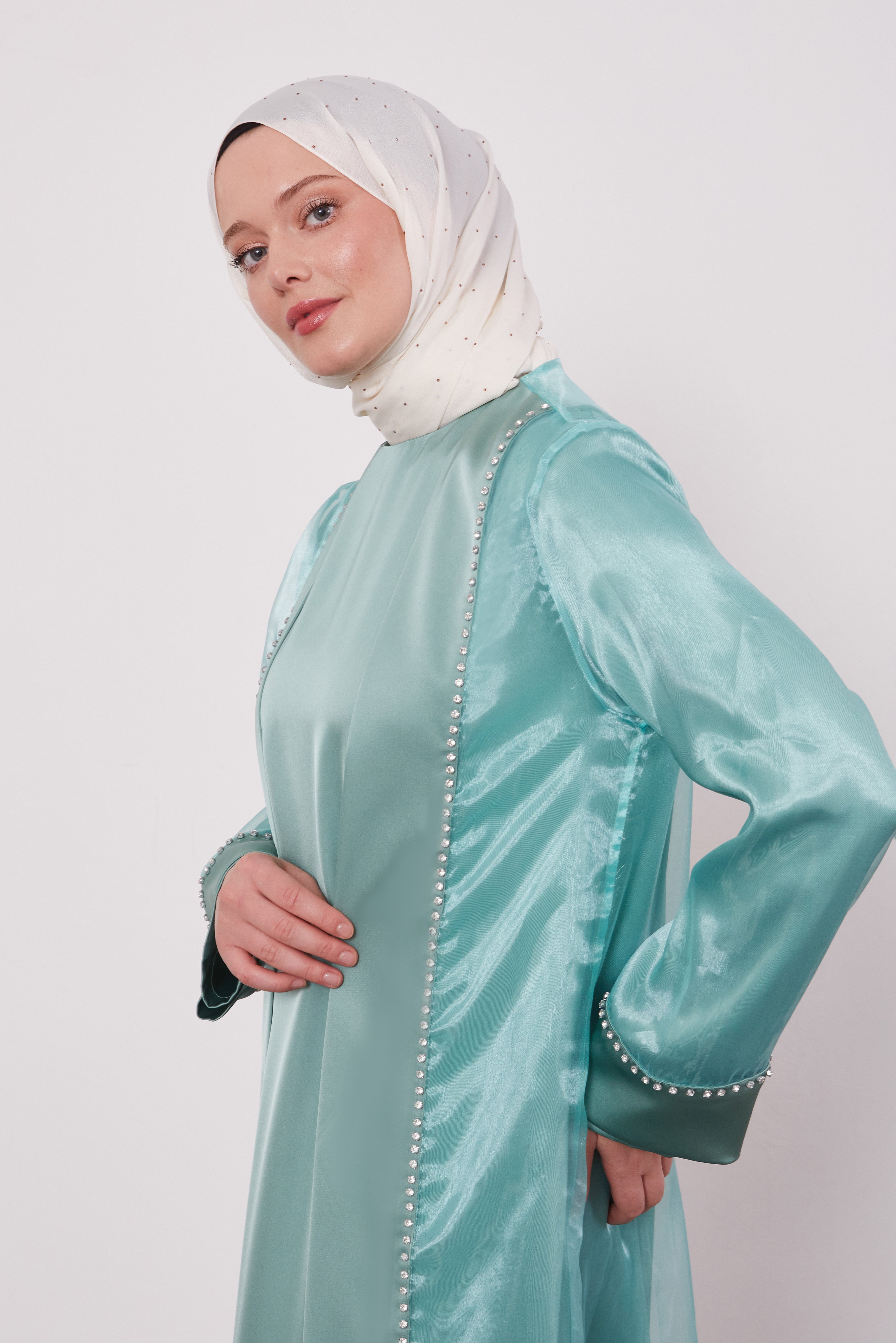 Luxury Satin 2 Piece Kimono Set Mint