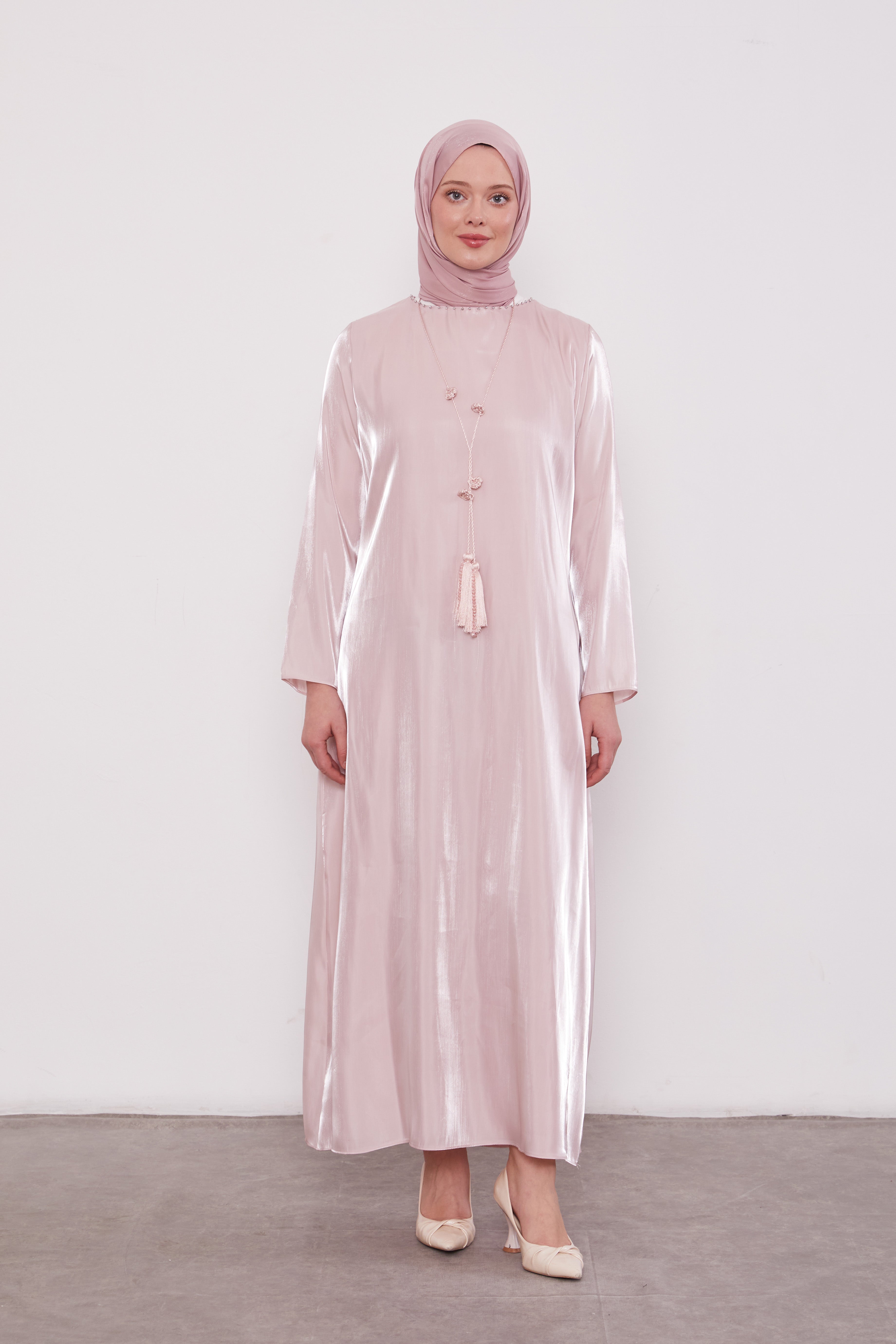 Organza 2 Piece Detailed Kimono Set Pink