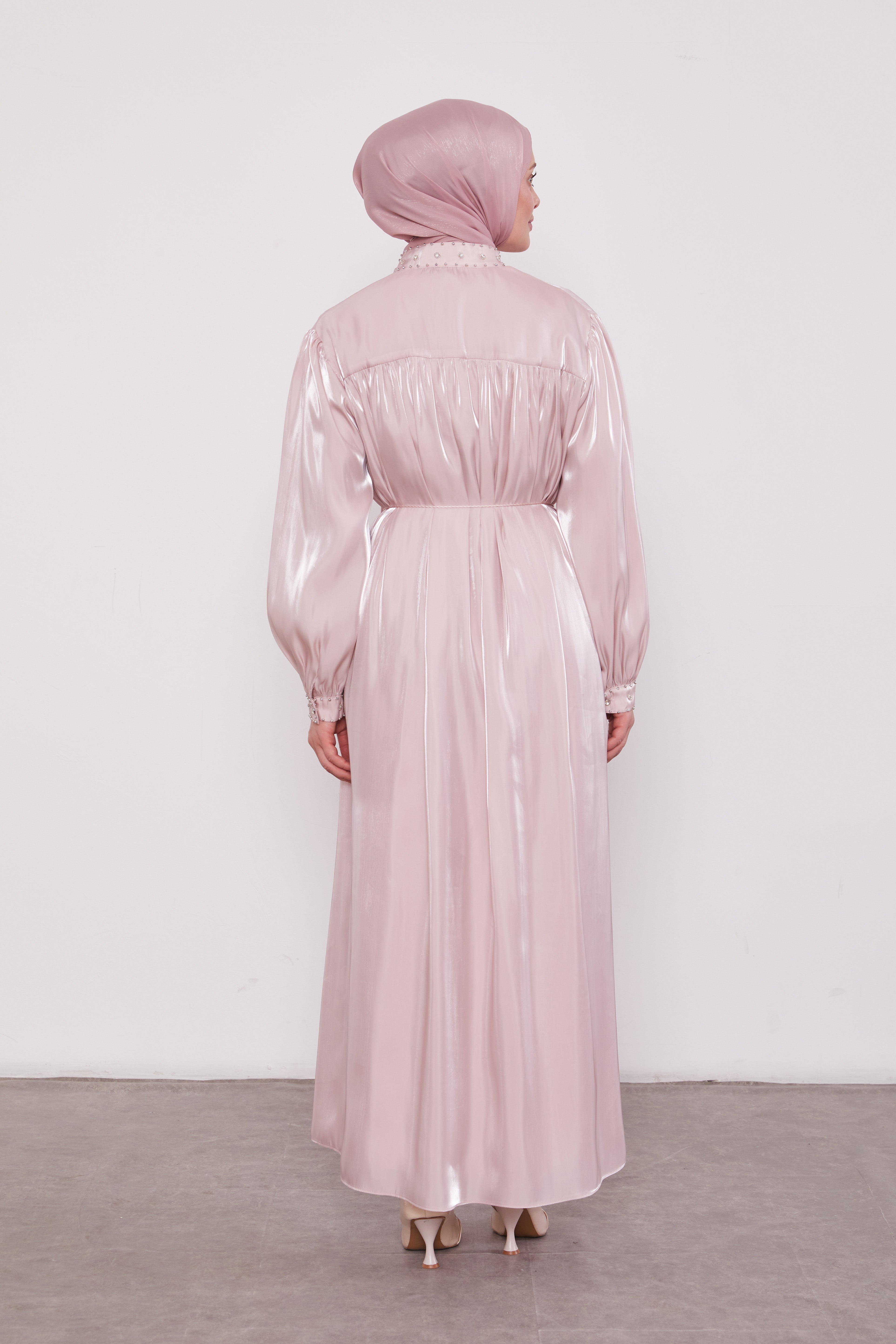 Organza 2 Piece Detailed Kimono Set Pink