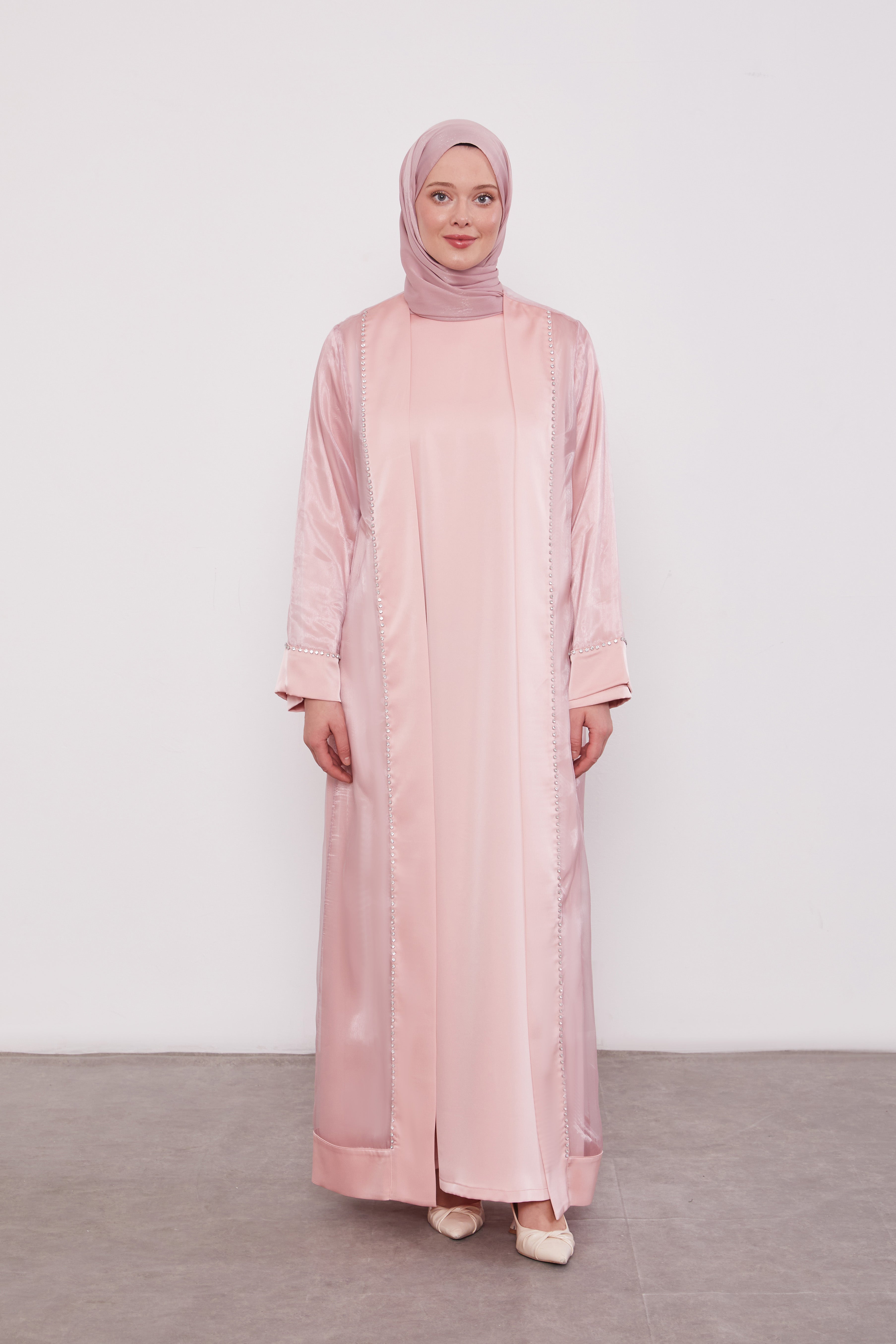 Luxury Satin 2 Piece Kimono Set Pink