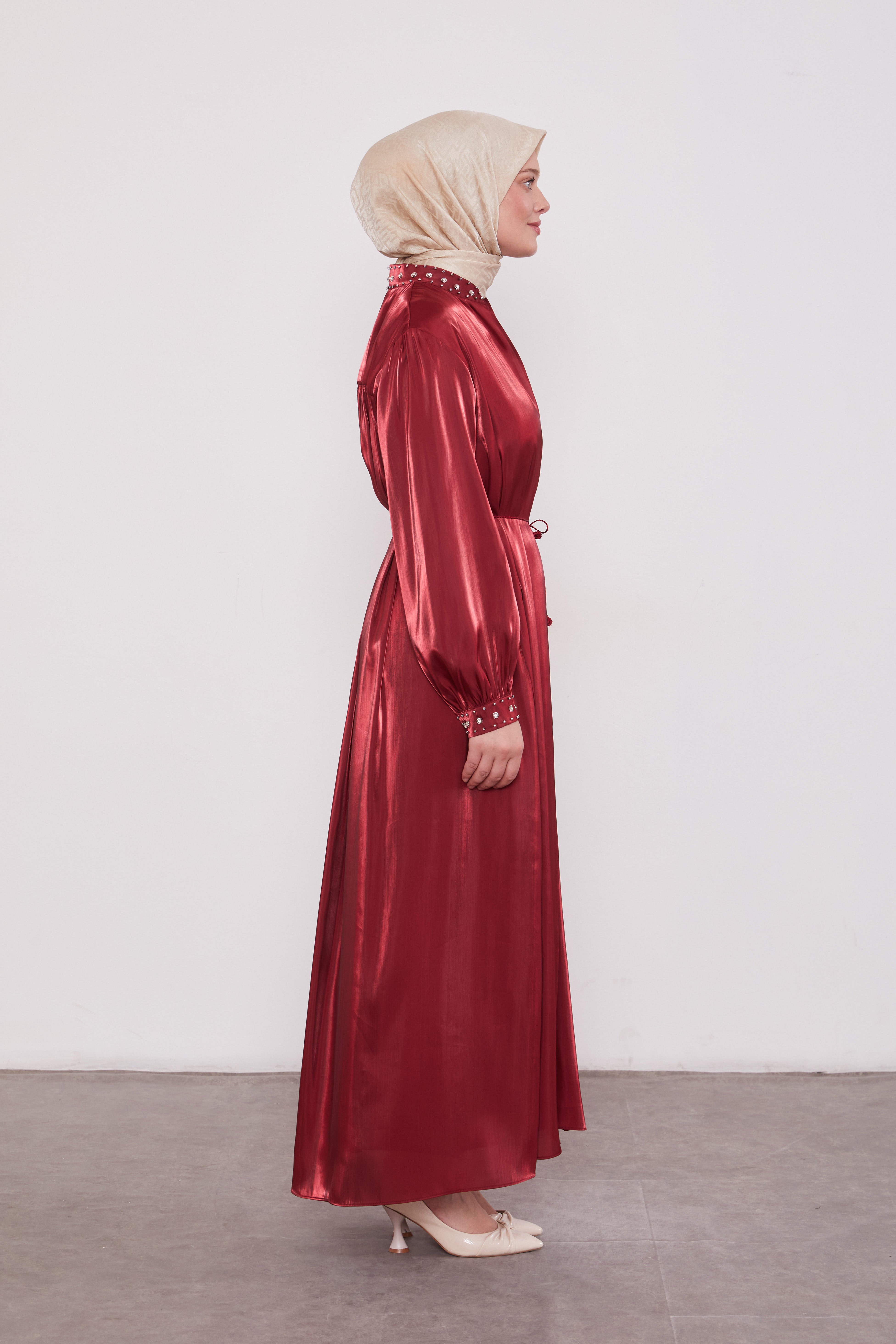 Organza 2 Piece Detailed Kimono Set Maroon