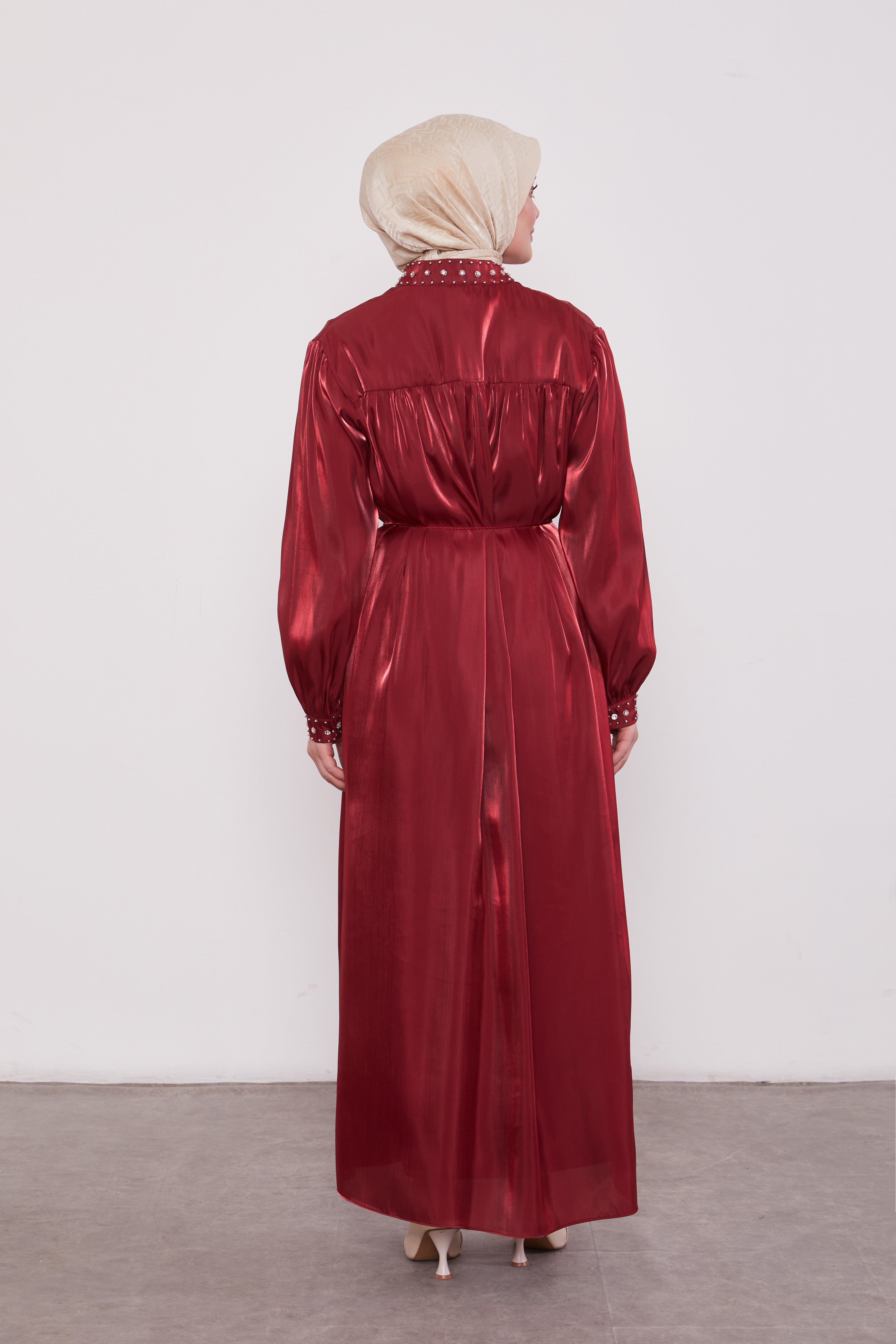 Organza 2 Piece Detailed Kimono Set Maroon