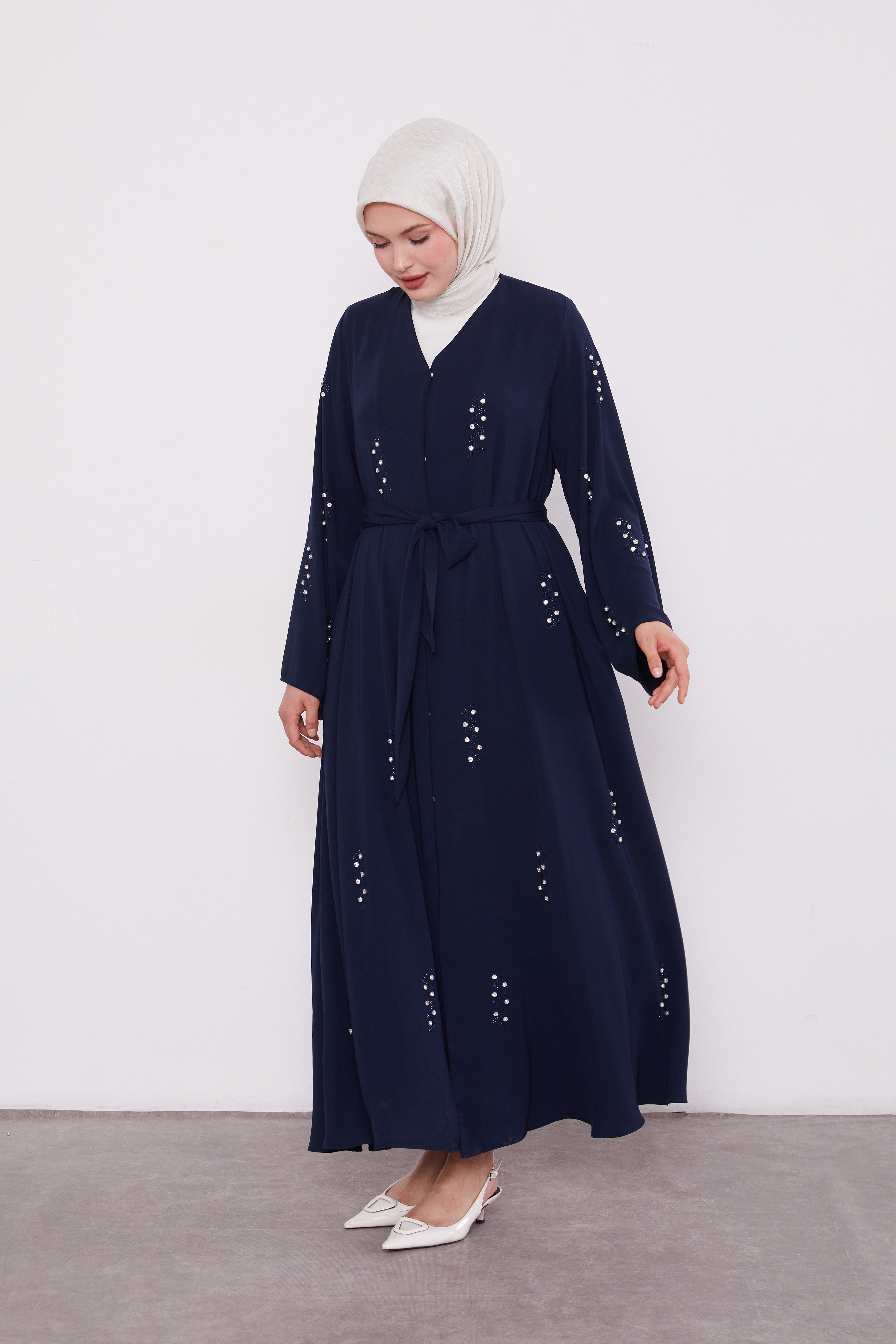 Pearl Constellation Buttoned Abaya Navy 520369