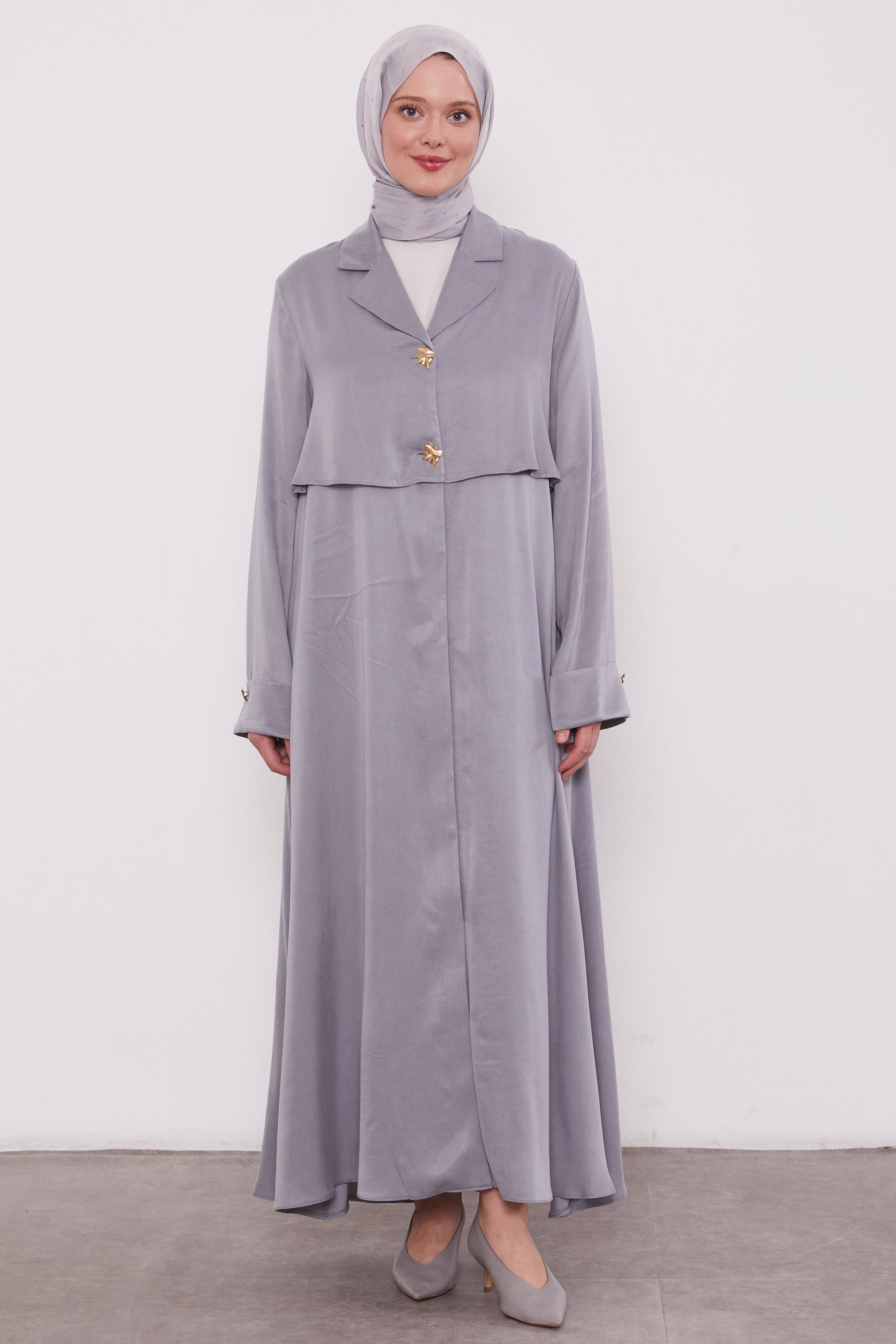 Double pressed Collar Suede Abaya Silver 520571