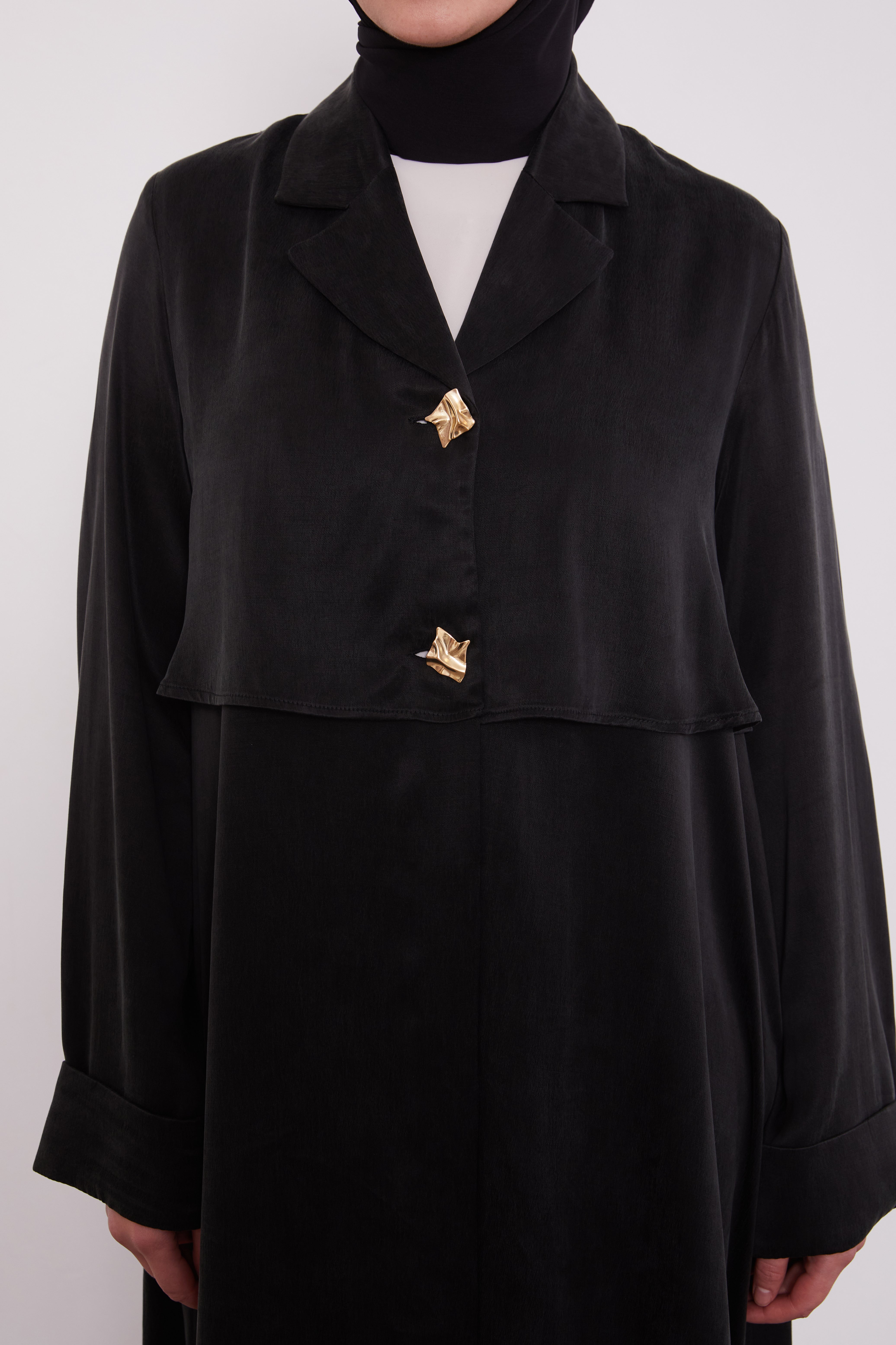 Double pressed Collar Suede Abaya Black 520571