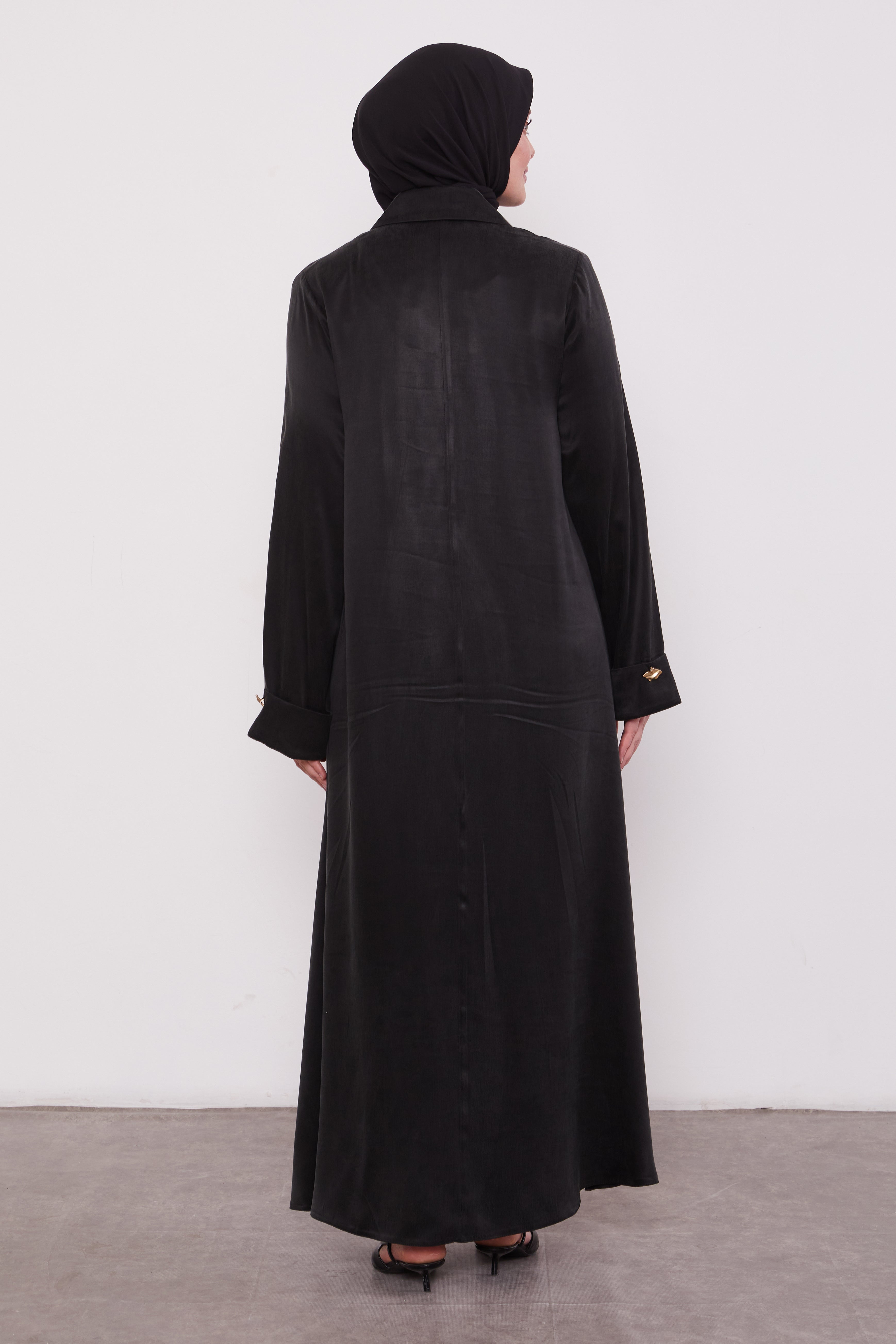 Double pressed Collar Suede Abaya Black 520571