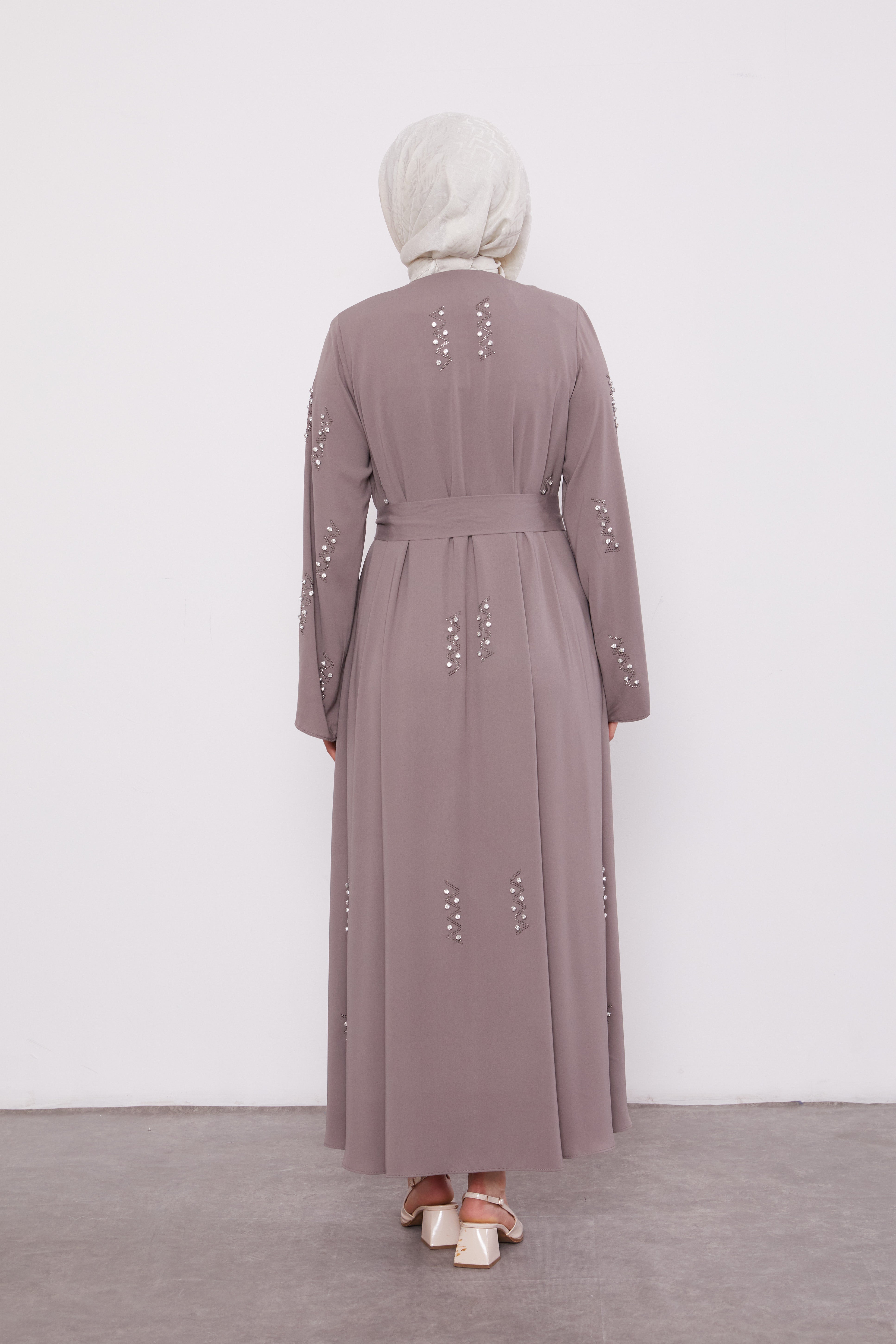 Pearl Constellation Buttoned Abaya Mink 520369