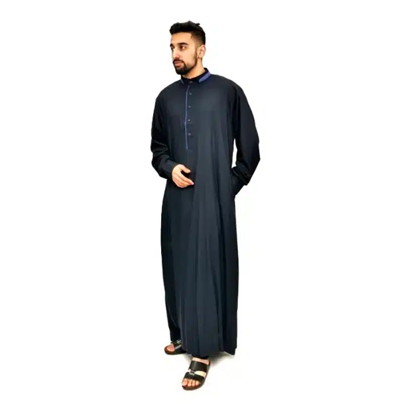 Men's Collared Textured Navy and Denim Thobe 651- 3 image 2