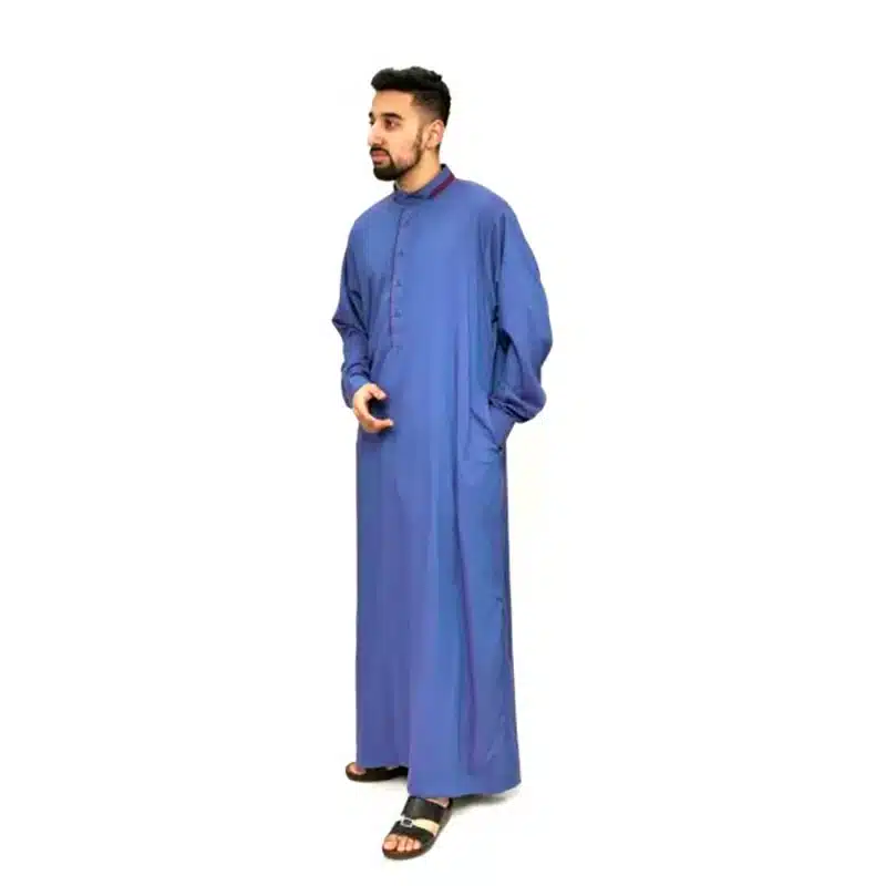 Men's Collared Textured Navy Thobe 651- 3 image 4