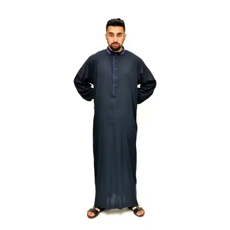 Men's Collared Textured Navy and Denim Thobe 651- 3 image 4
