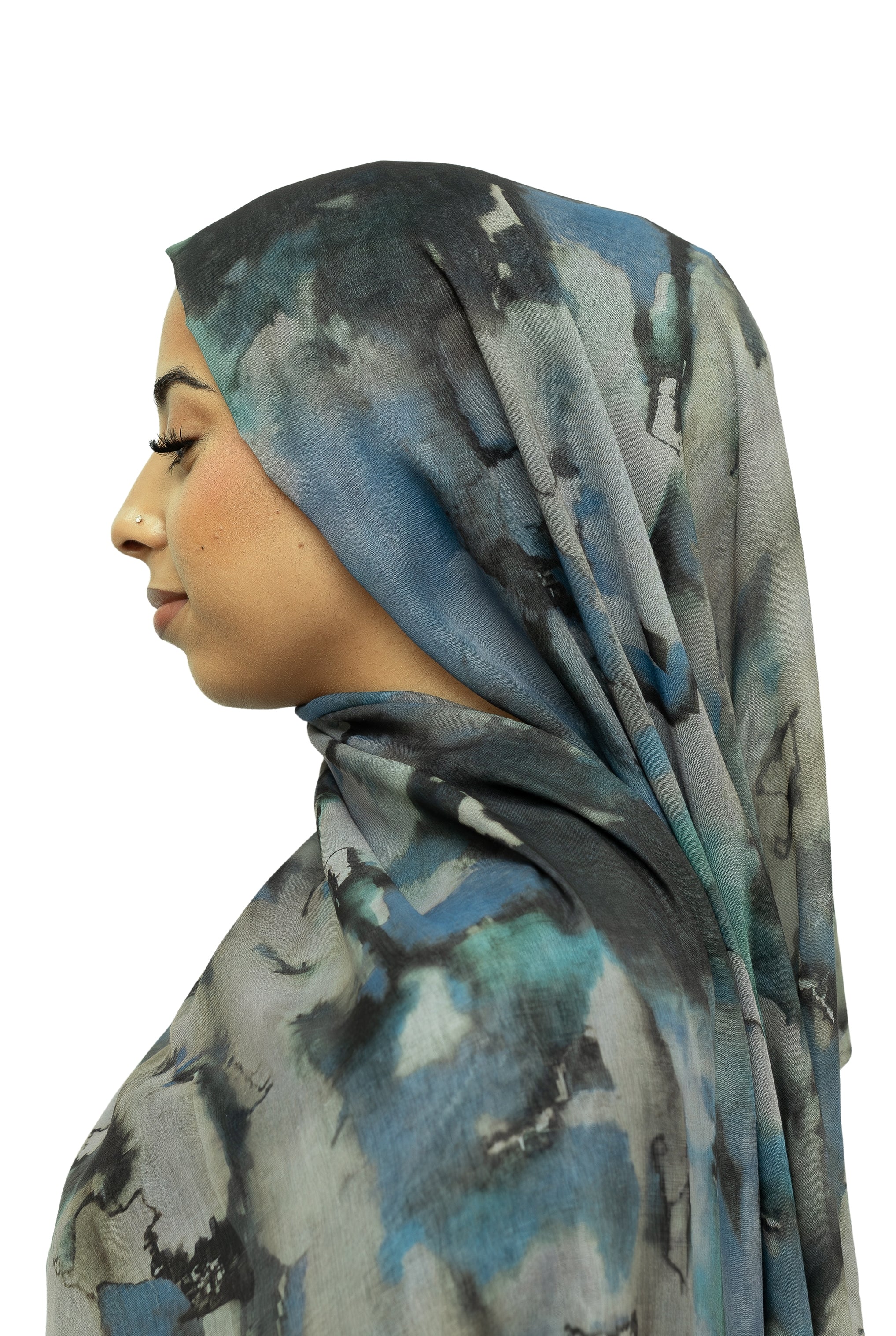 Watercolor Sharp Modal Hijab Turquiose Blue