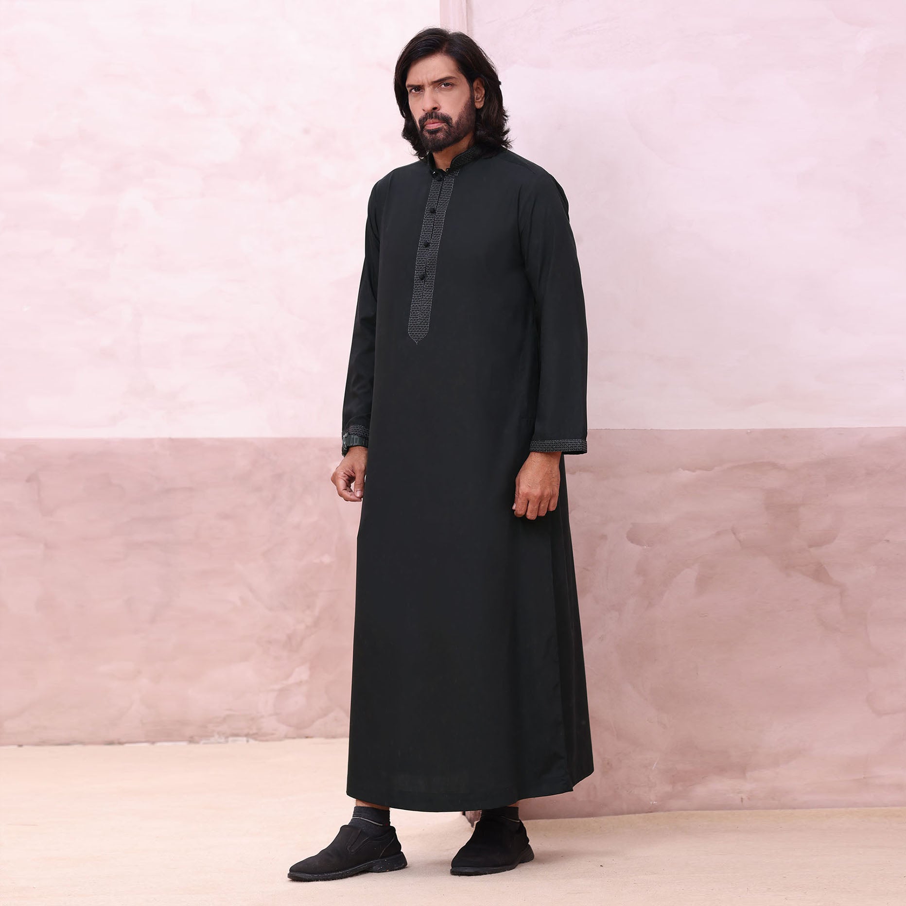 Mens Black 973 Collared Premium Thobe