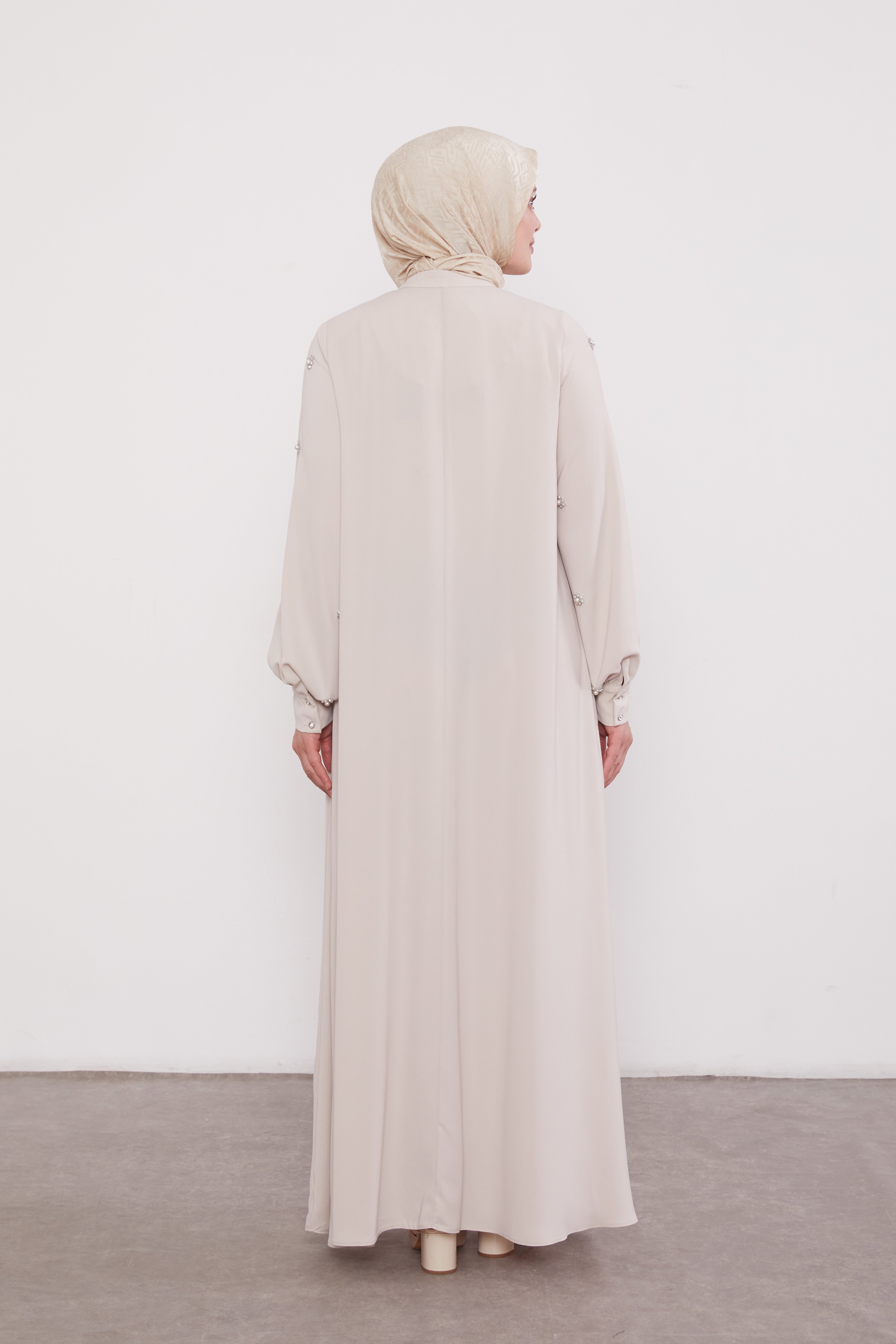 Finest Jewel Buttoned Abaya Cream