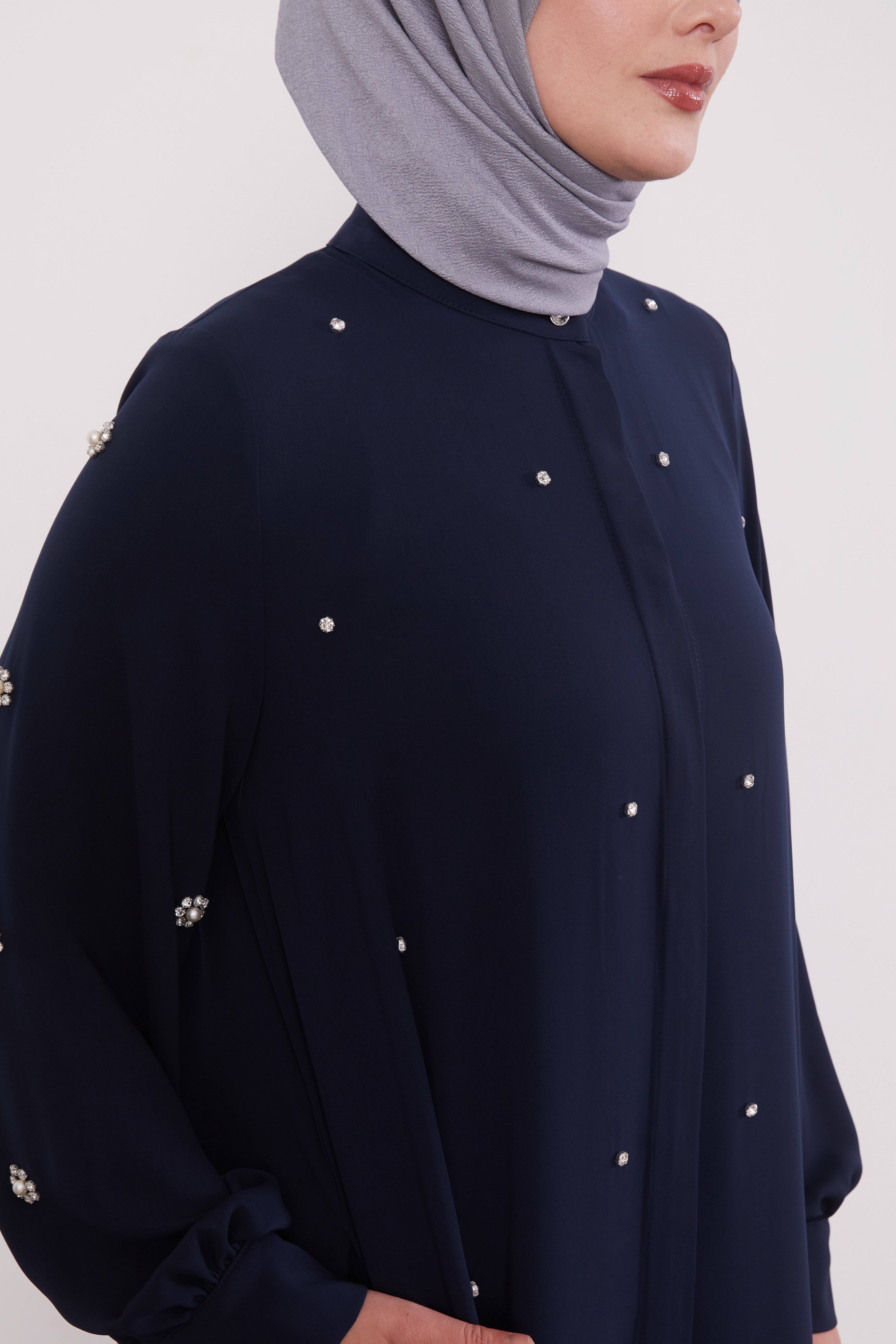 Finest Jewel Buttoned Abaya Navy
