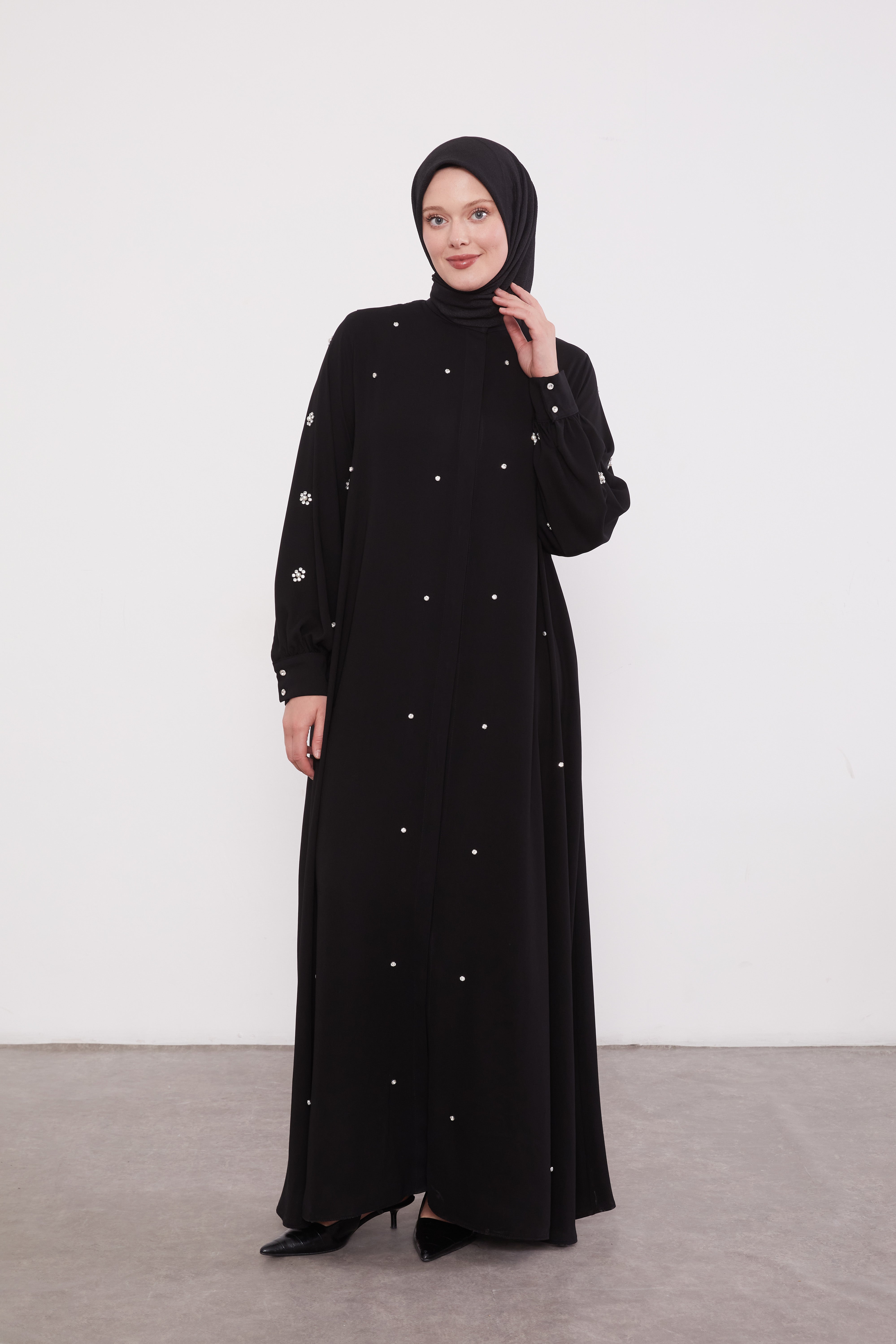 Finest Jewel Buttoned Abaya Black