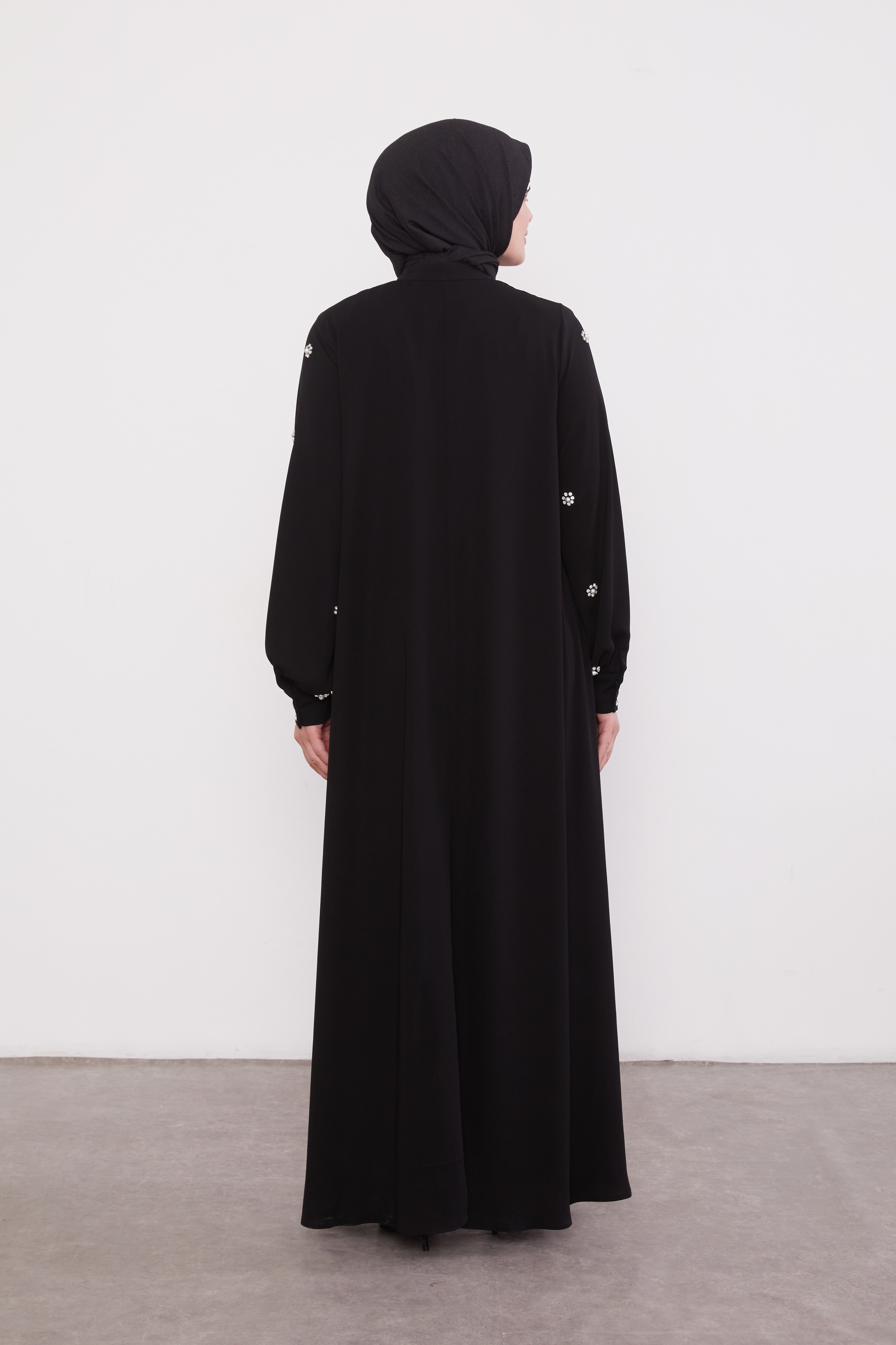 Finest Jewel Buttoned Abaya Black