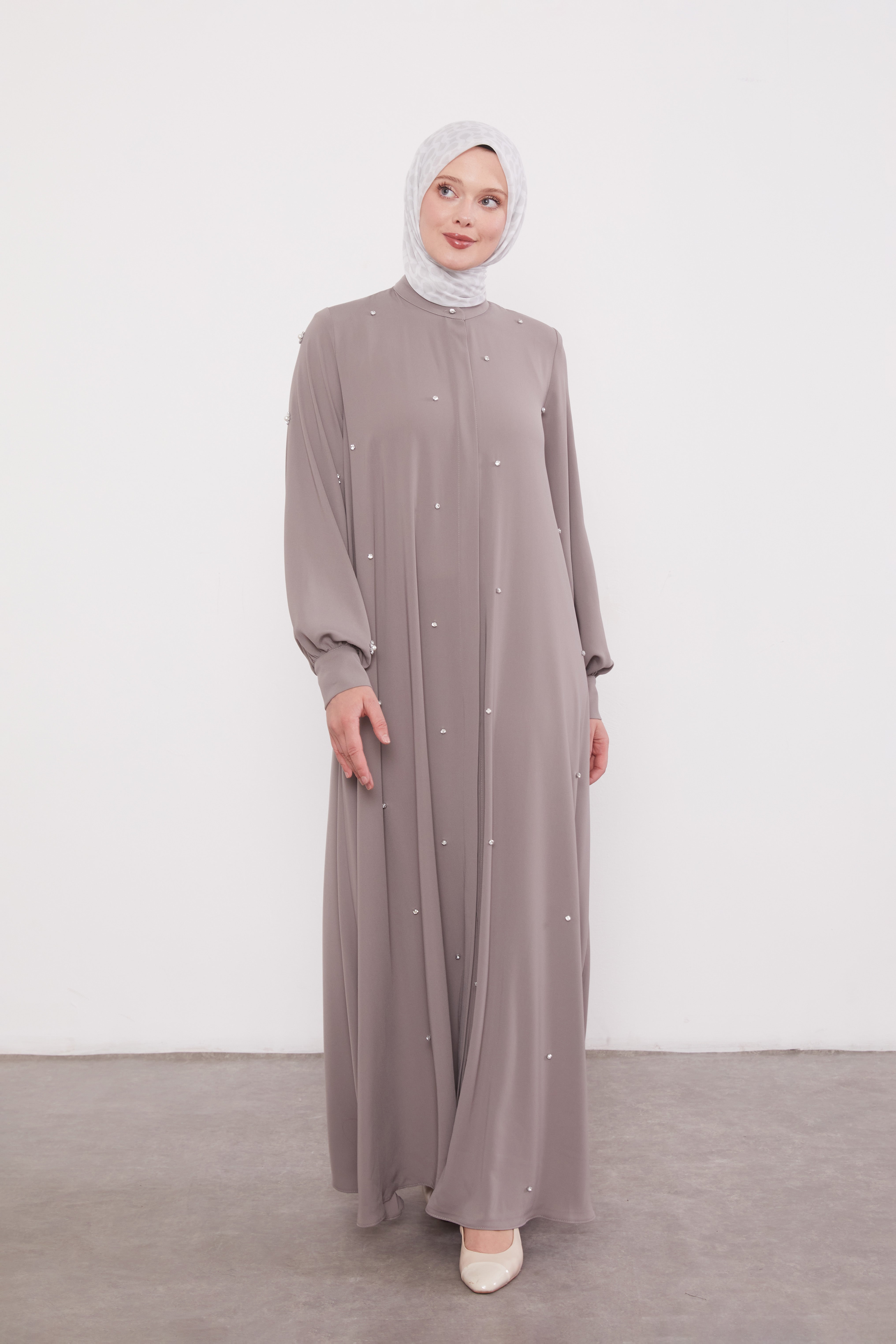 Finest Jewel Buttoned Abaya Rose