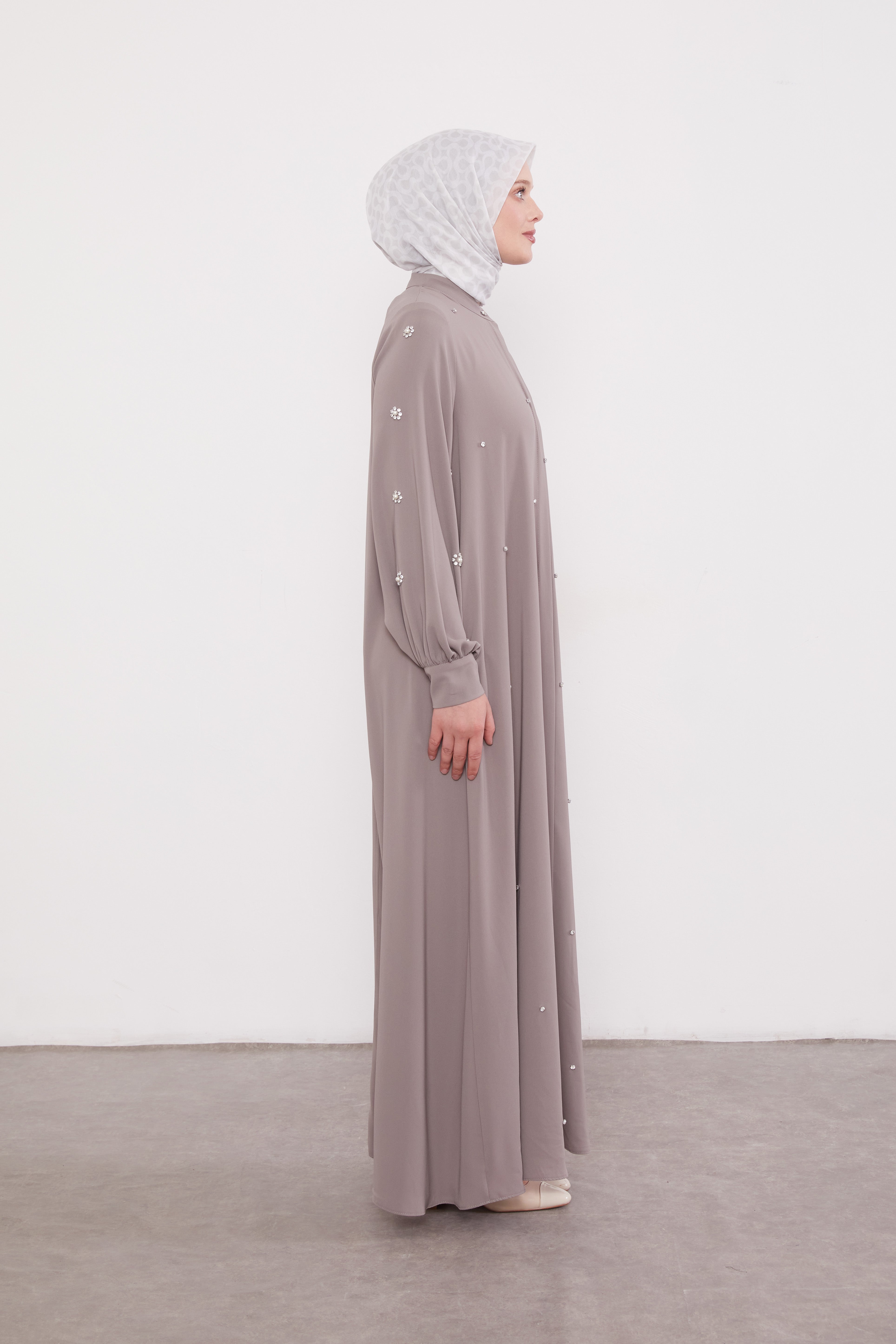 Finest Jewel Buttoned Abaya Rose