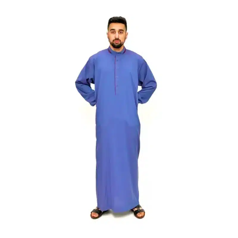 Men's Collared Textured Navy Thobe 651- 3 image 5