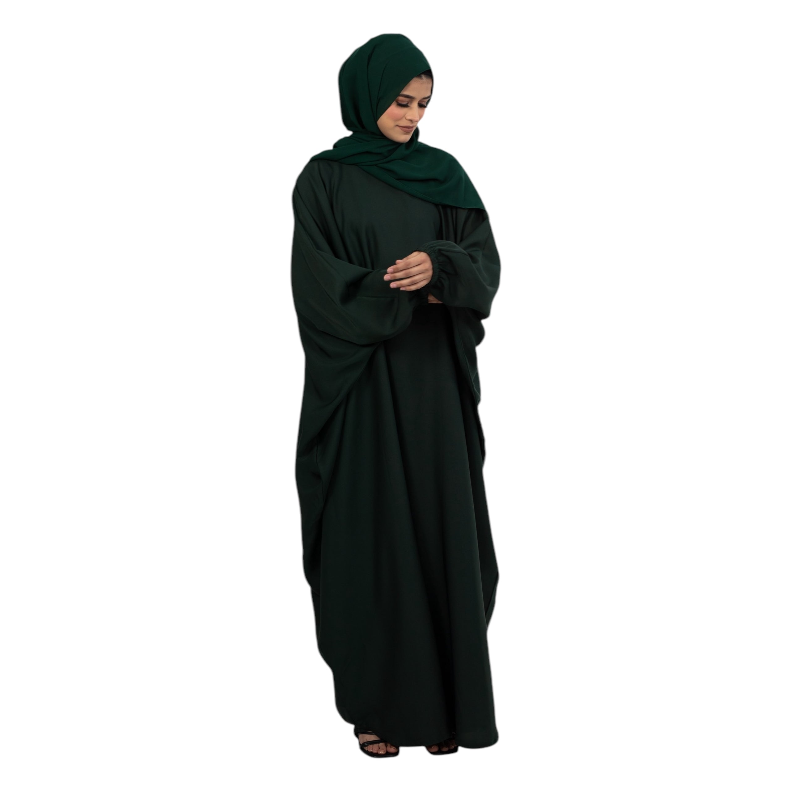 Green Elasticated Batwing Abaya AM302-18