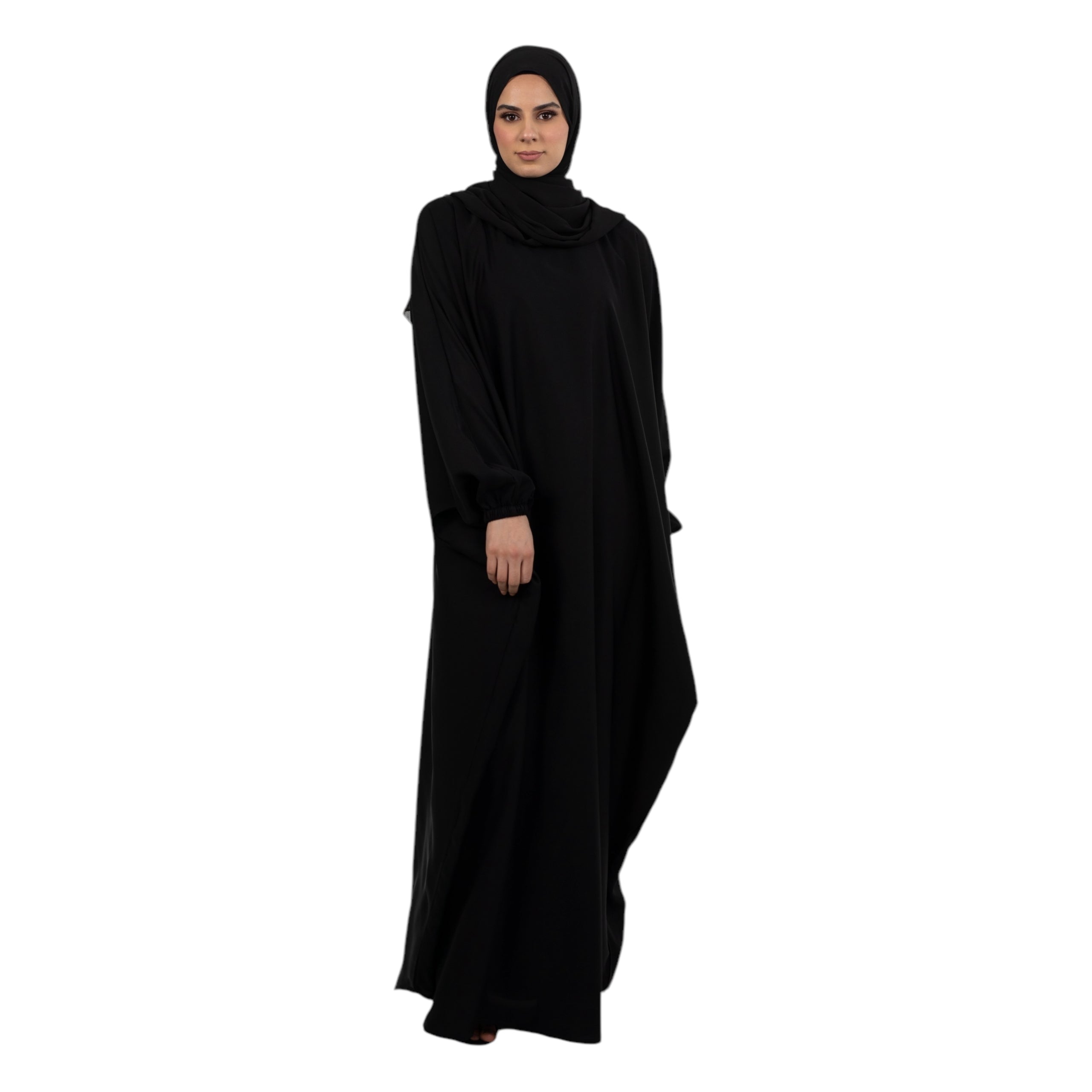 Black Elasticated Batwing Abaya