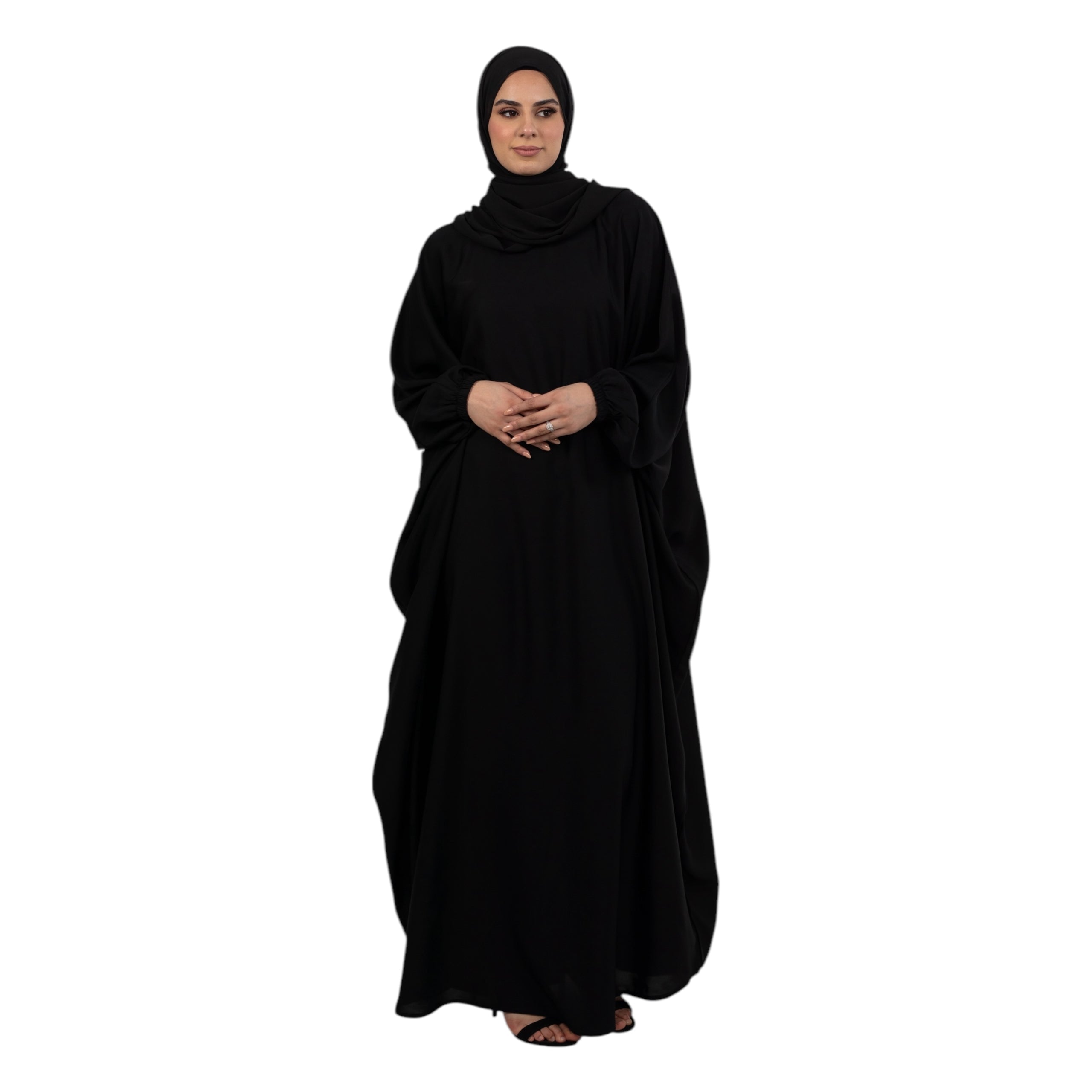 Black Elasticated Batwing Abaya