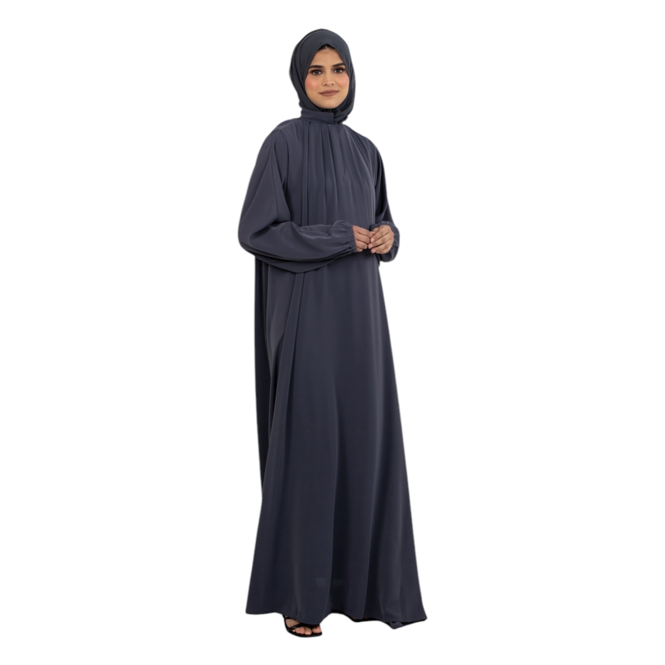 Grey Pleated Elasticated Abaya