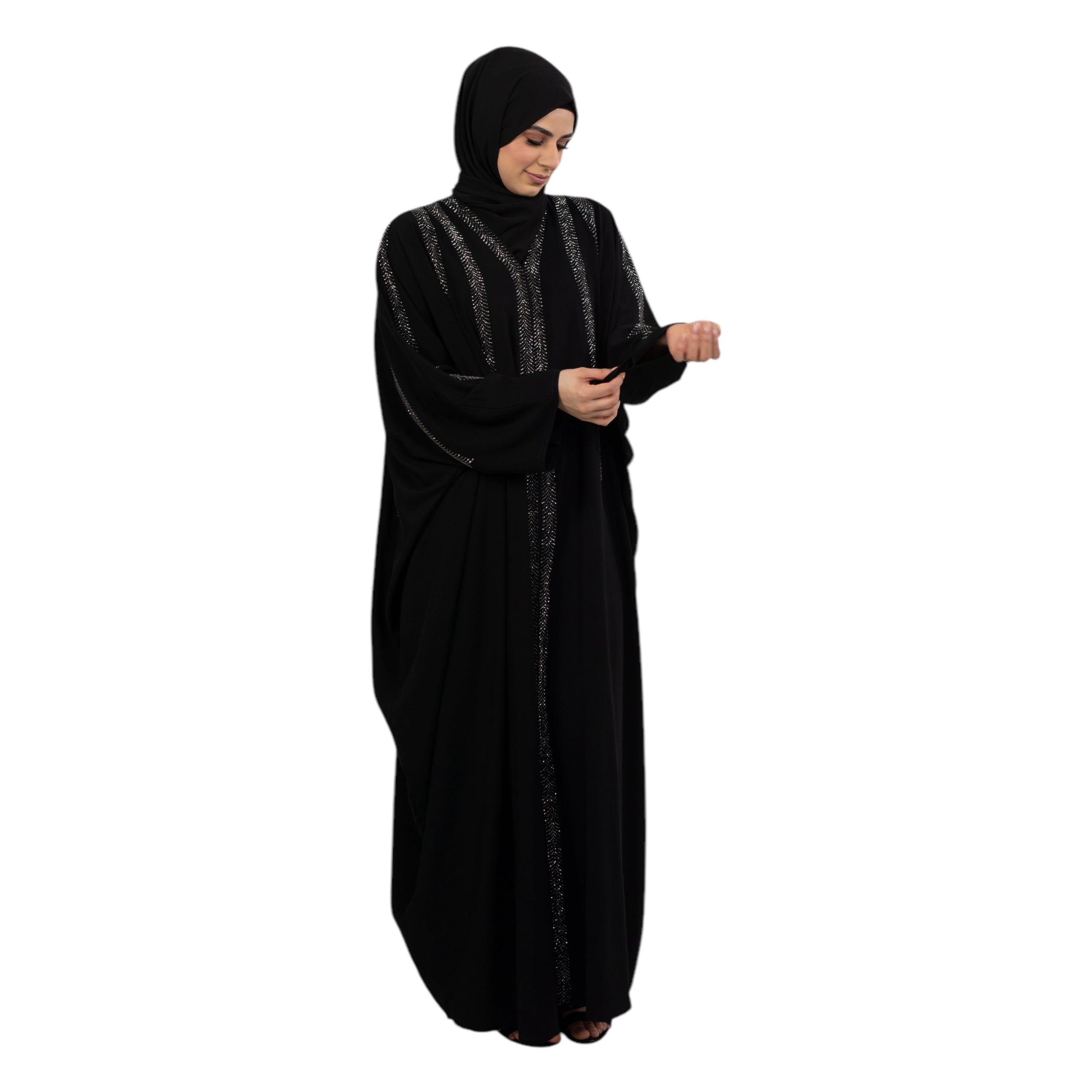 Black Emirati Buttoned Batwing