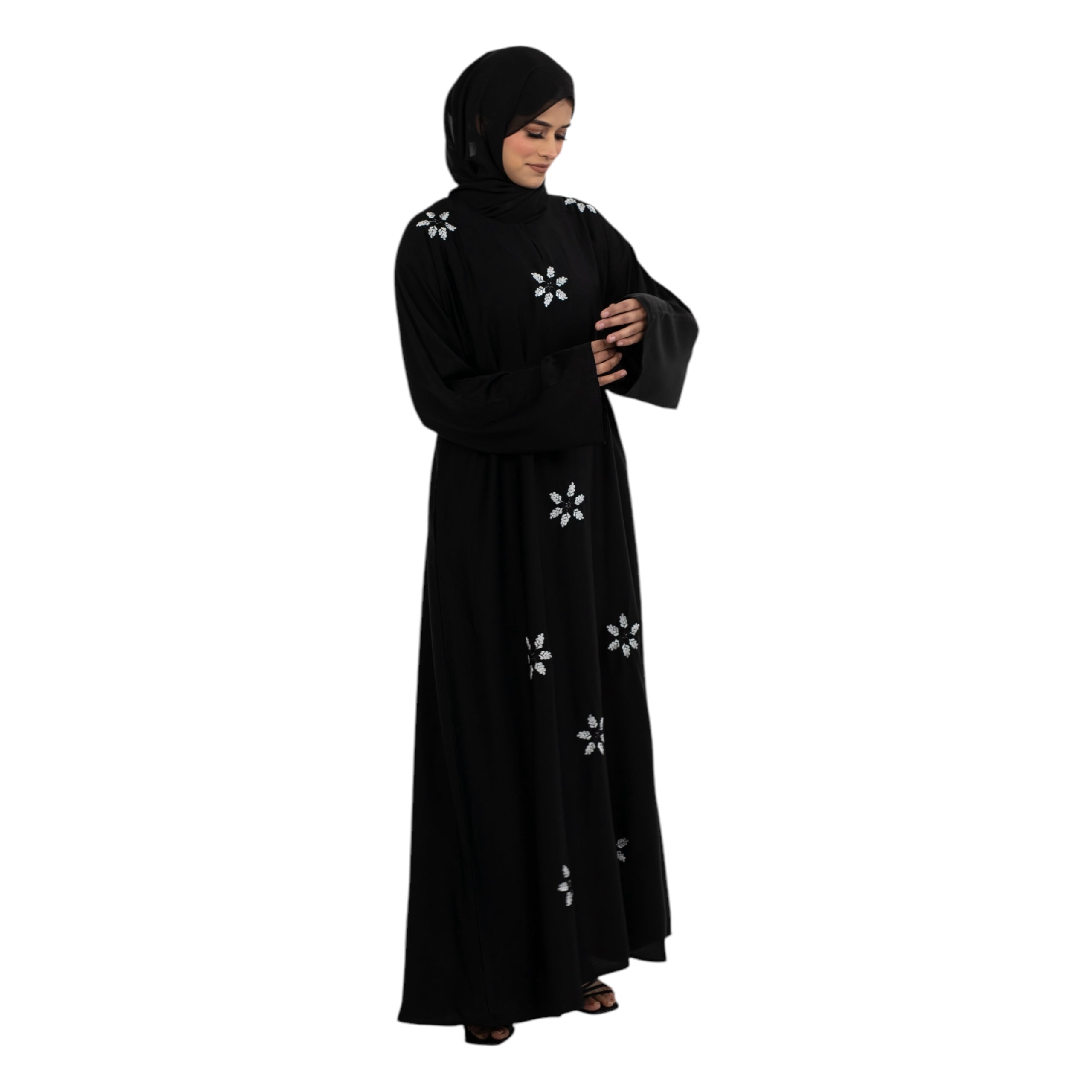 Black Petal Embroidered Abaya
