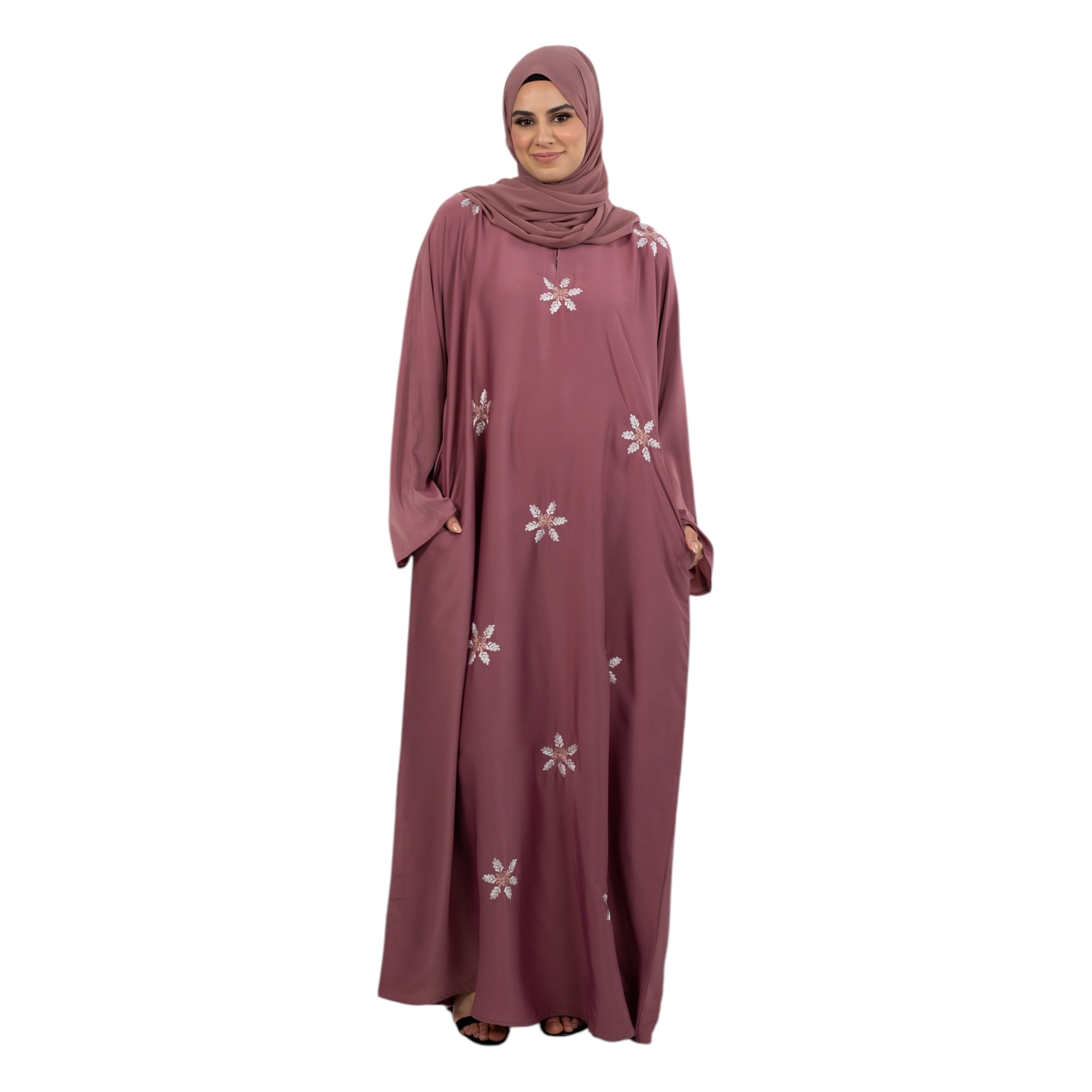 Dusty Pink Petal Embroidered Abaya
