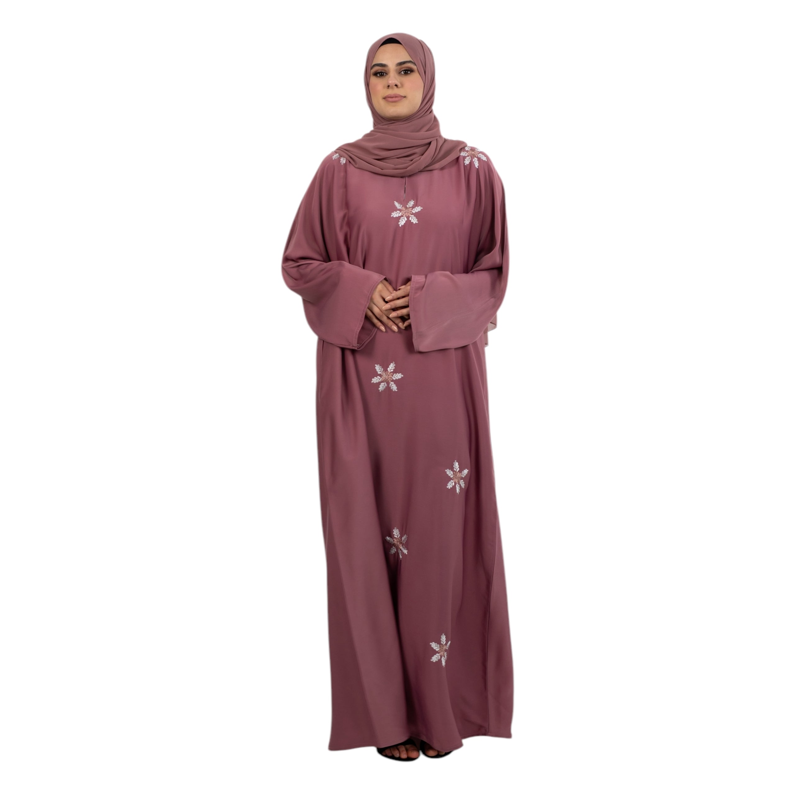 Dusty Pink Petal Embroidered Abaya