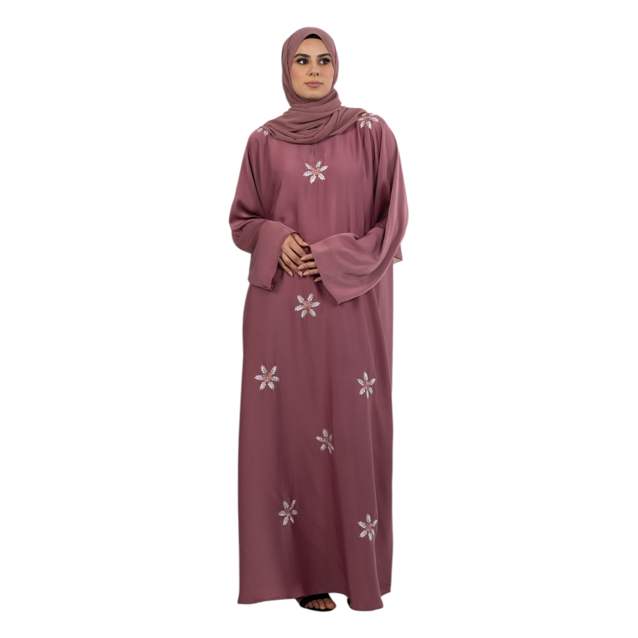 Dusty Pink Petal Embroidered Abaya