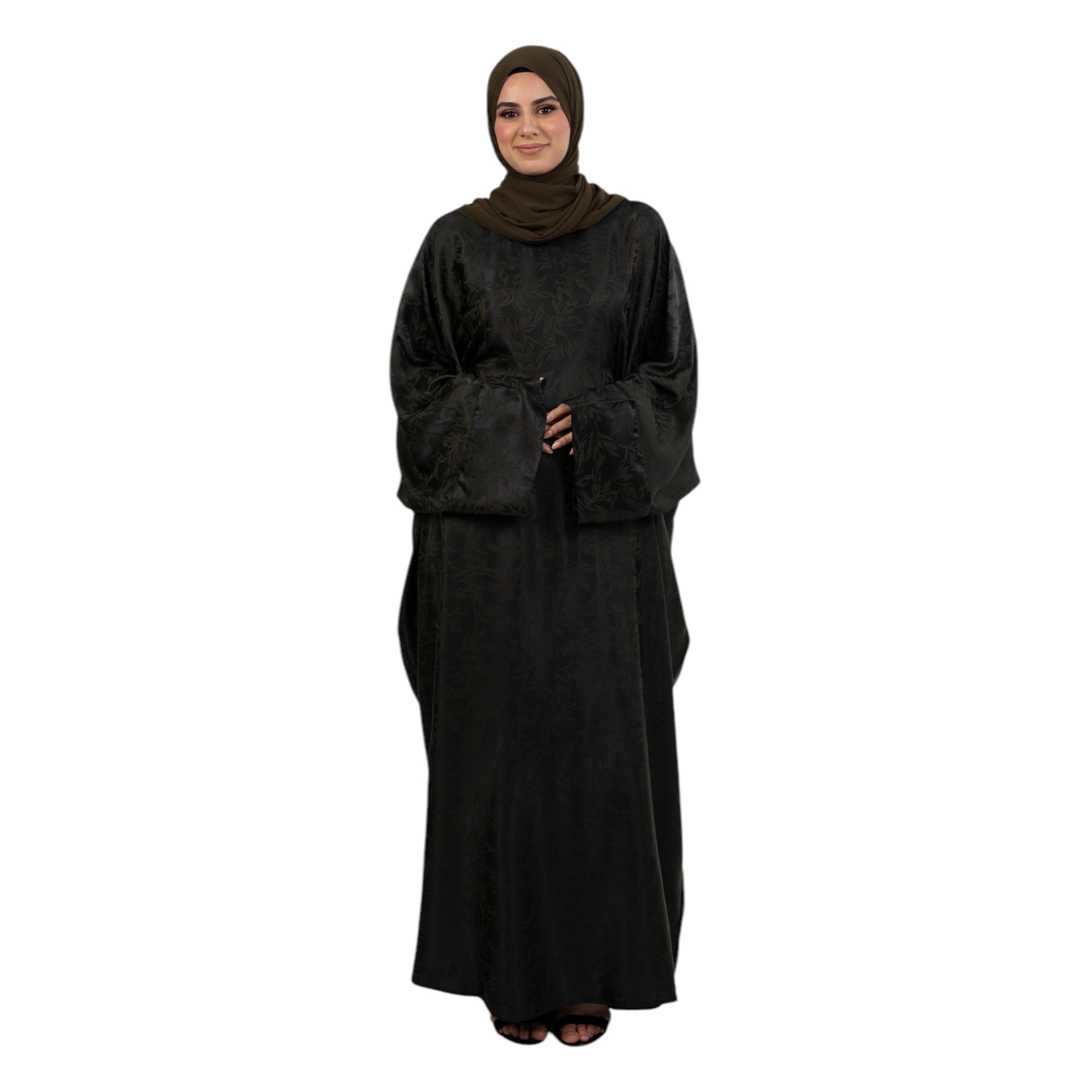 Olive Green Jacquard Belted Batwing ASL-636-2