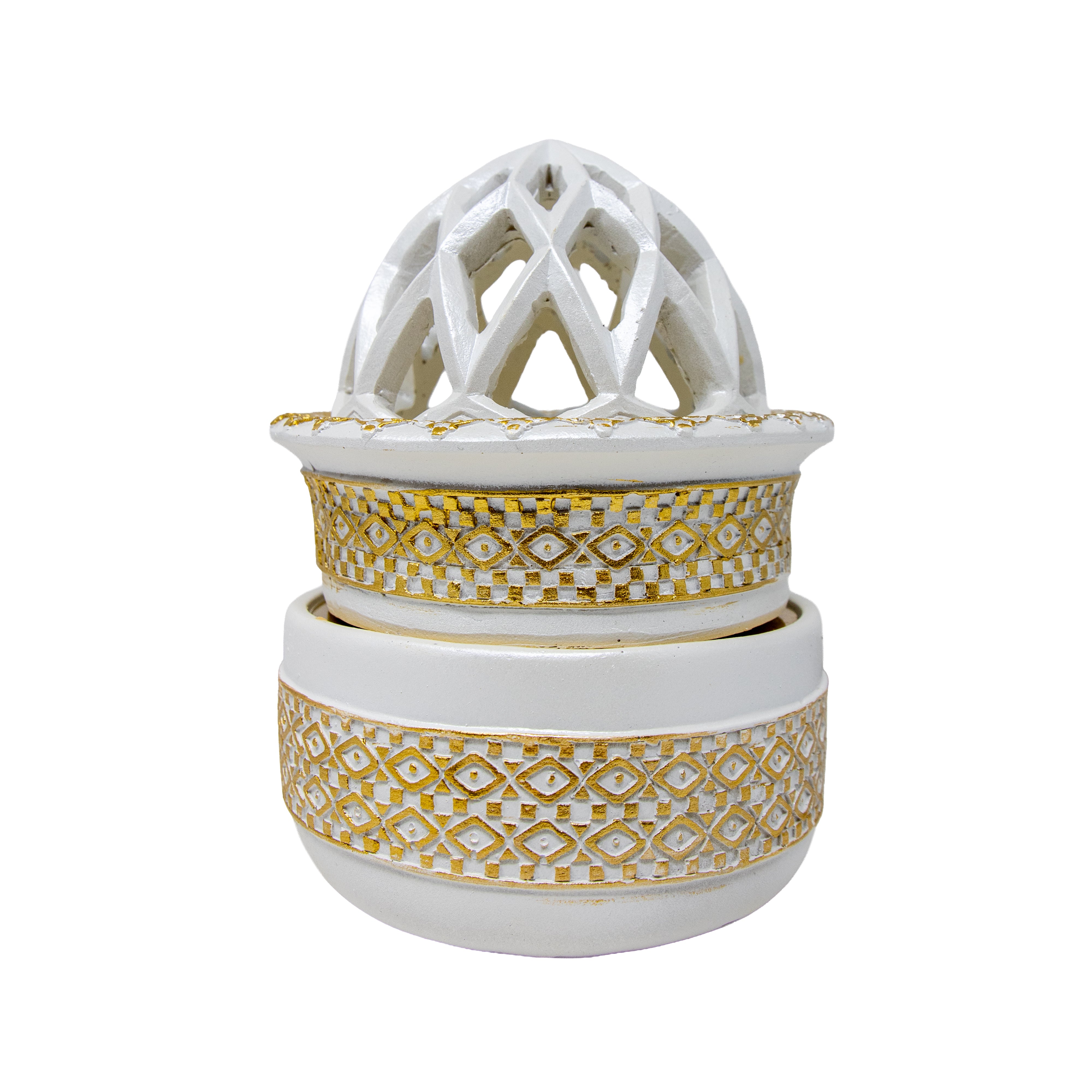 White & Gold Geometric Dome Bakhoor Burner 10138 B