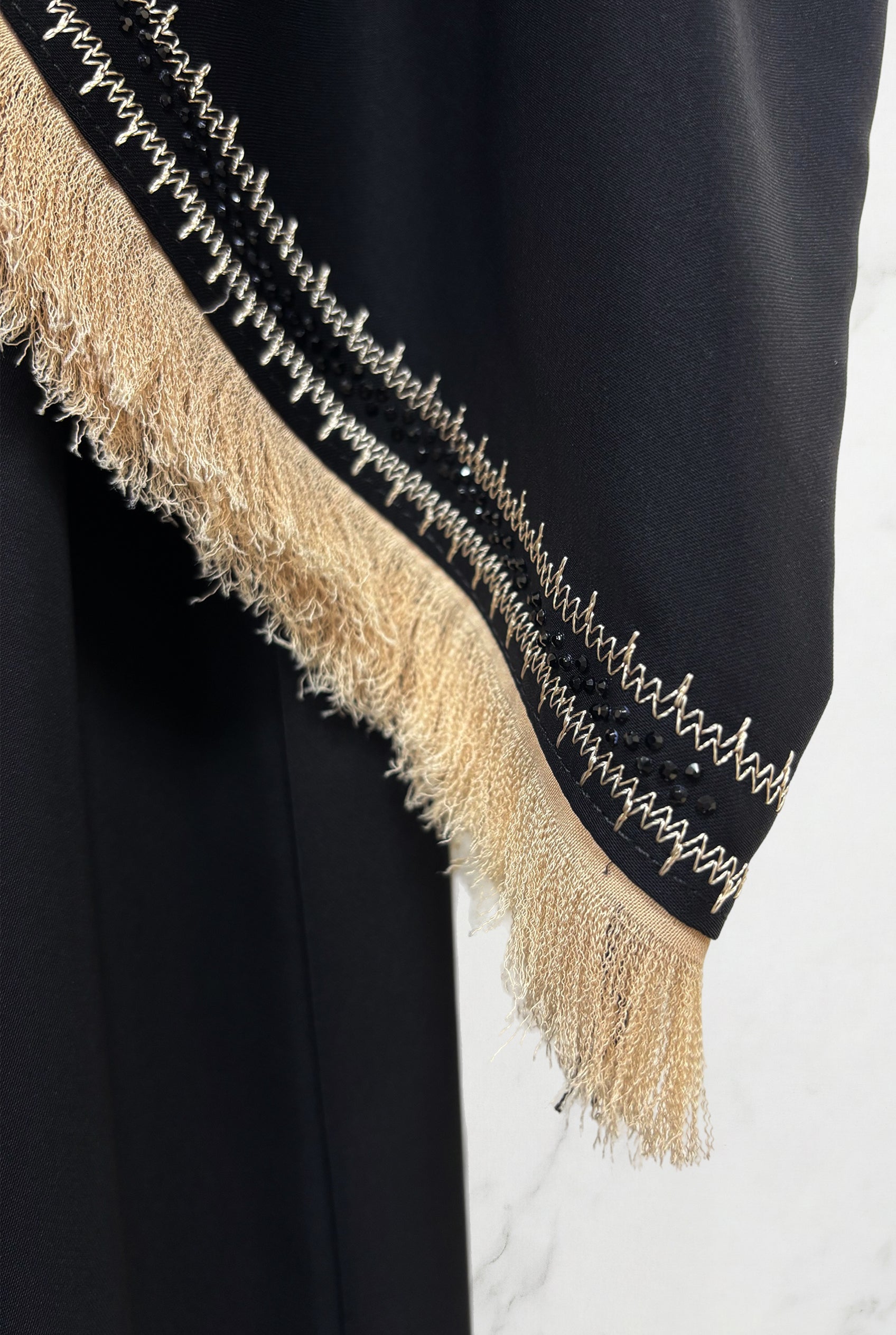 Faded Sleeve Nida Buttoned Abaya Black and Gold 566 Col 11