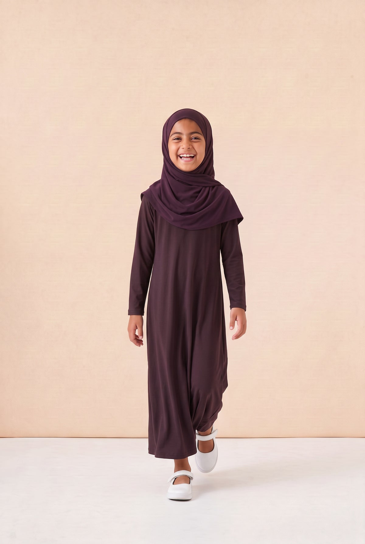 Girls Jersey Abaya Brown 79 Col 10