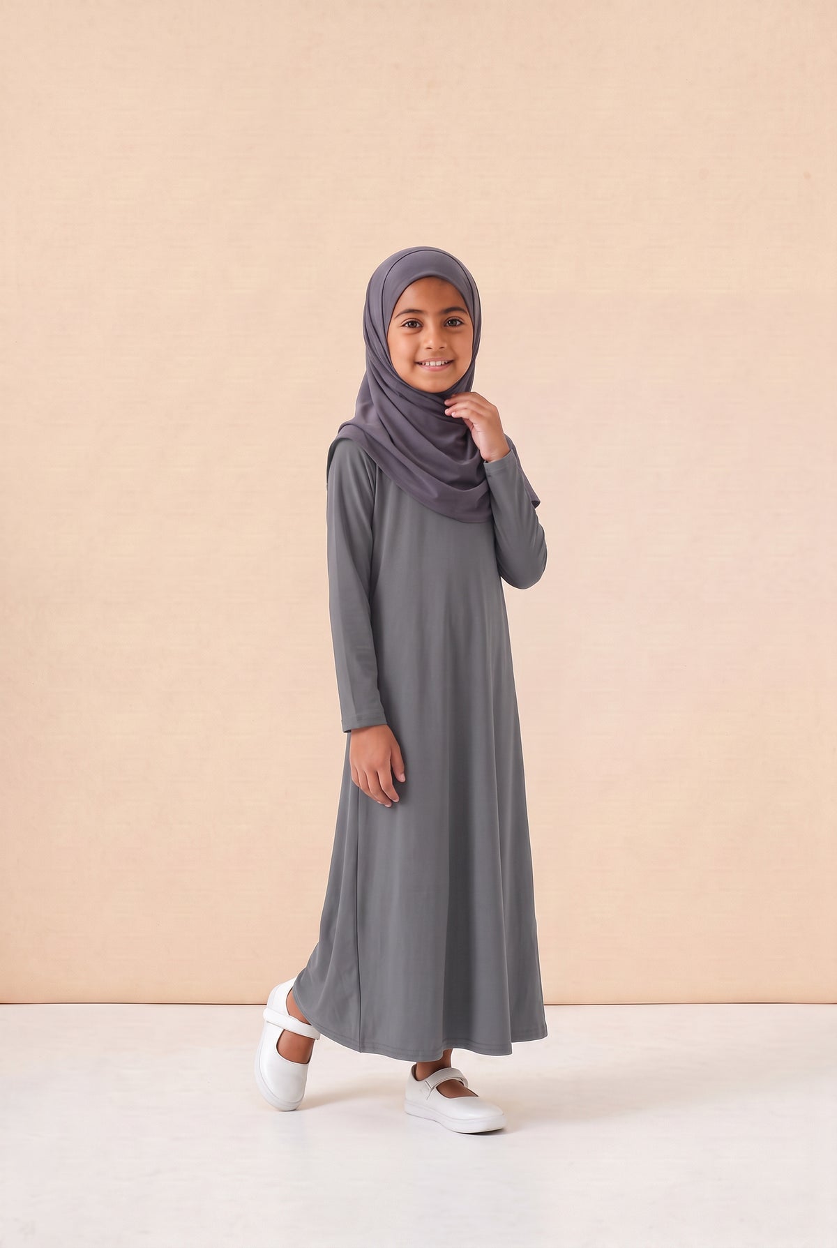 Girls Jersey Abaya Grey 79 Col 35
