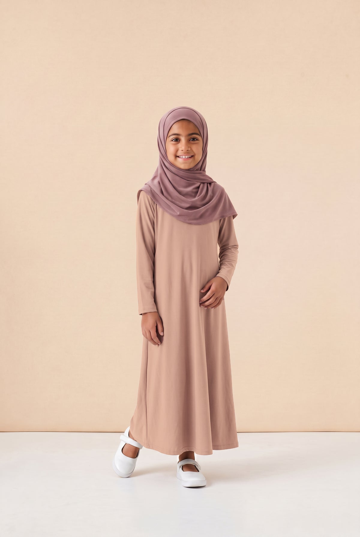 Girls Jersey Abaya Peach 79 Col 61